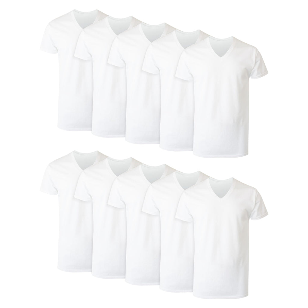 Undershirts T-Shirt Pack, 10-Pack, V-Neck Cotton Tees for Men, Moisture-Wicking, White