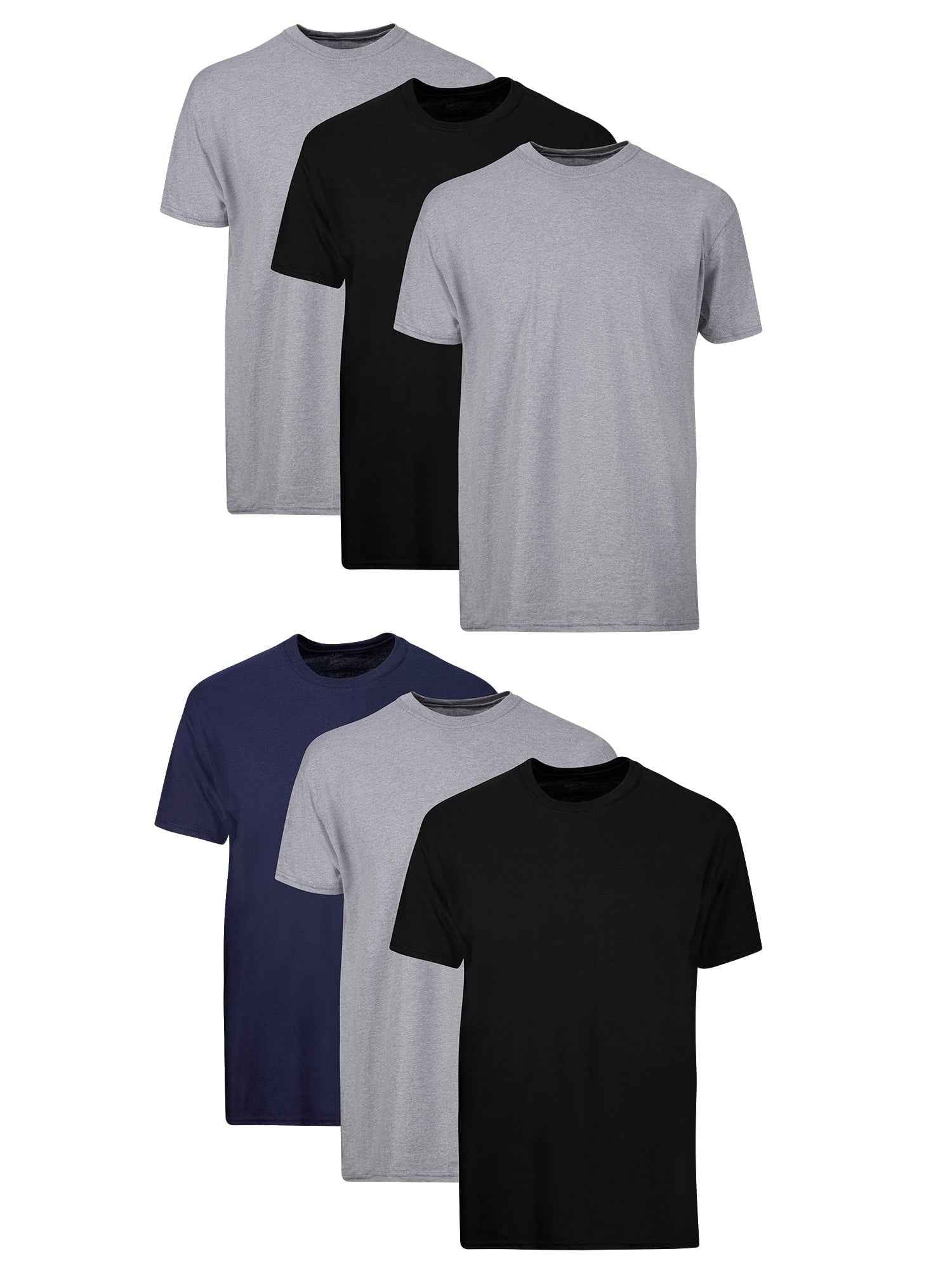 T-Shirt, 6-Pack, Moisture-Wicking T-Shirt Undershirts, Black/Grey/Blue