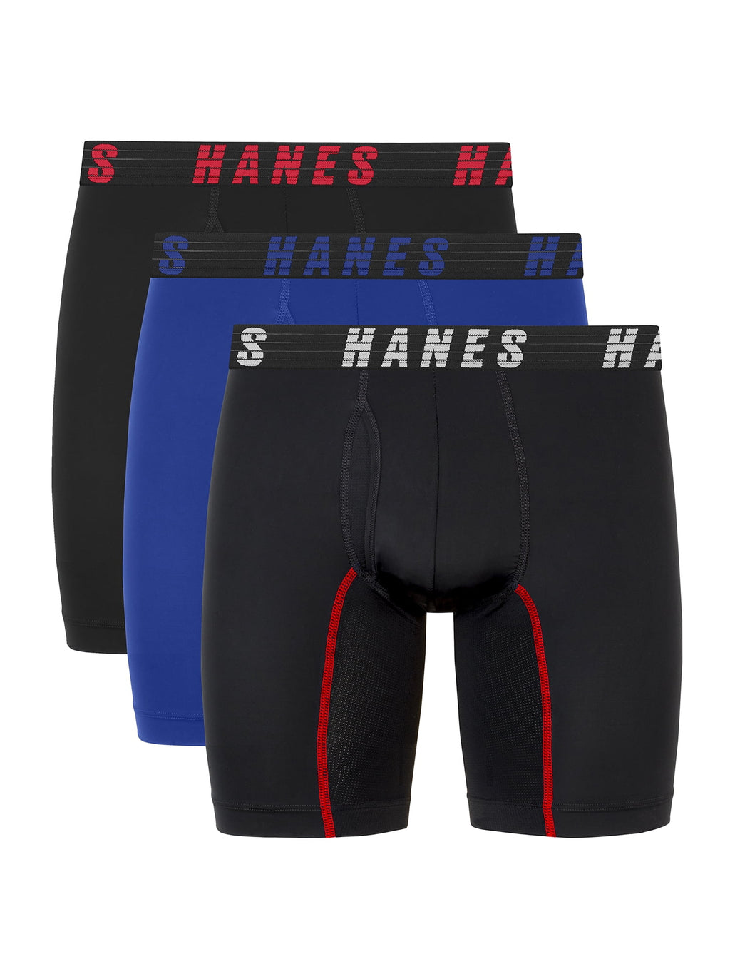 Hanes Moves Men’s Anti-Chafe Boxer Brief, X-Temp, Blue/Black, 3-Pack, 6" Inseam