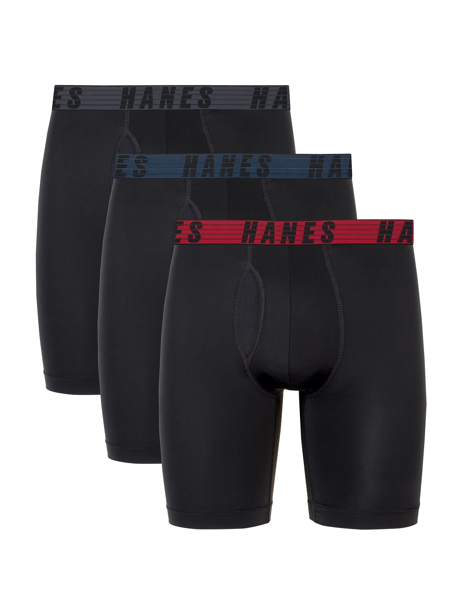 Hanes Moves Men's Anti-Chafe Long Leg Boxer Brief, Total Support Pouch, 3-Pack, 8" Inseam