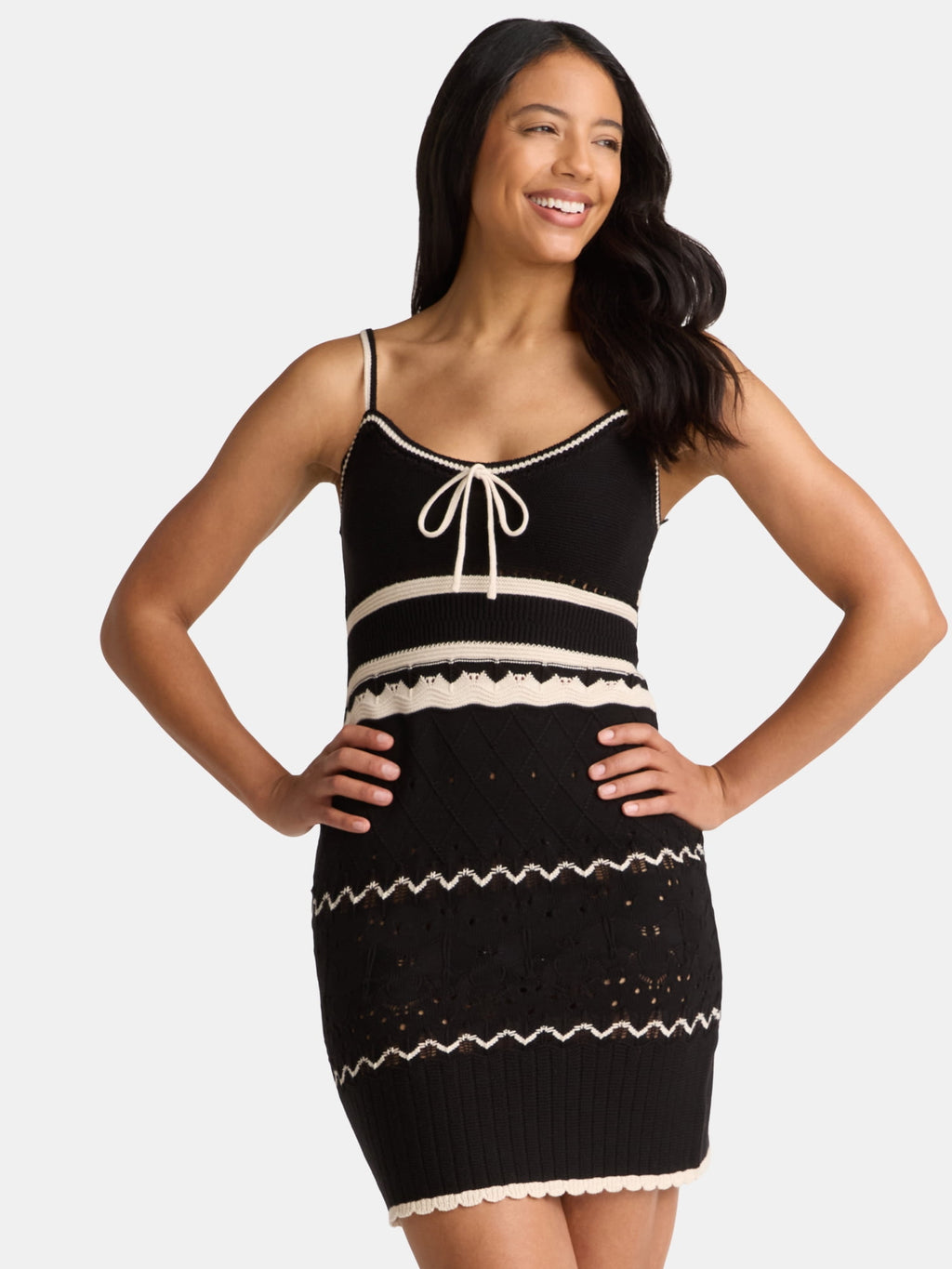 Madden NYC Women's Pointelle Knit Stripe Mini Dress, Sizes XXS-XXL