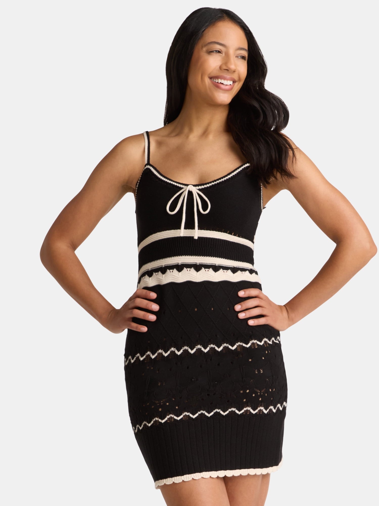 Madden NYC Women's Pointelle Knit Stripe Mini Dress, Sizes XXS-XXL