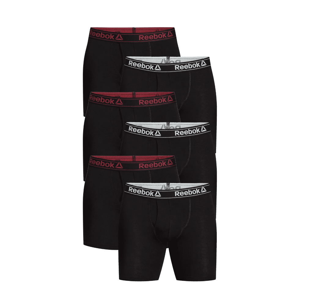 Reebok Men's Underwear Cotton Blend Long Leg Boxer Briefs, Underpants, 6-pack