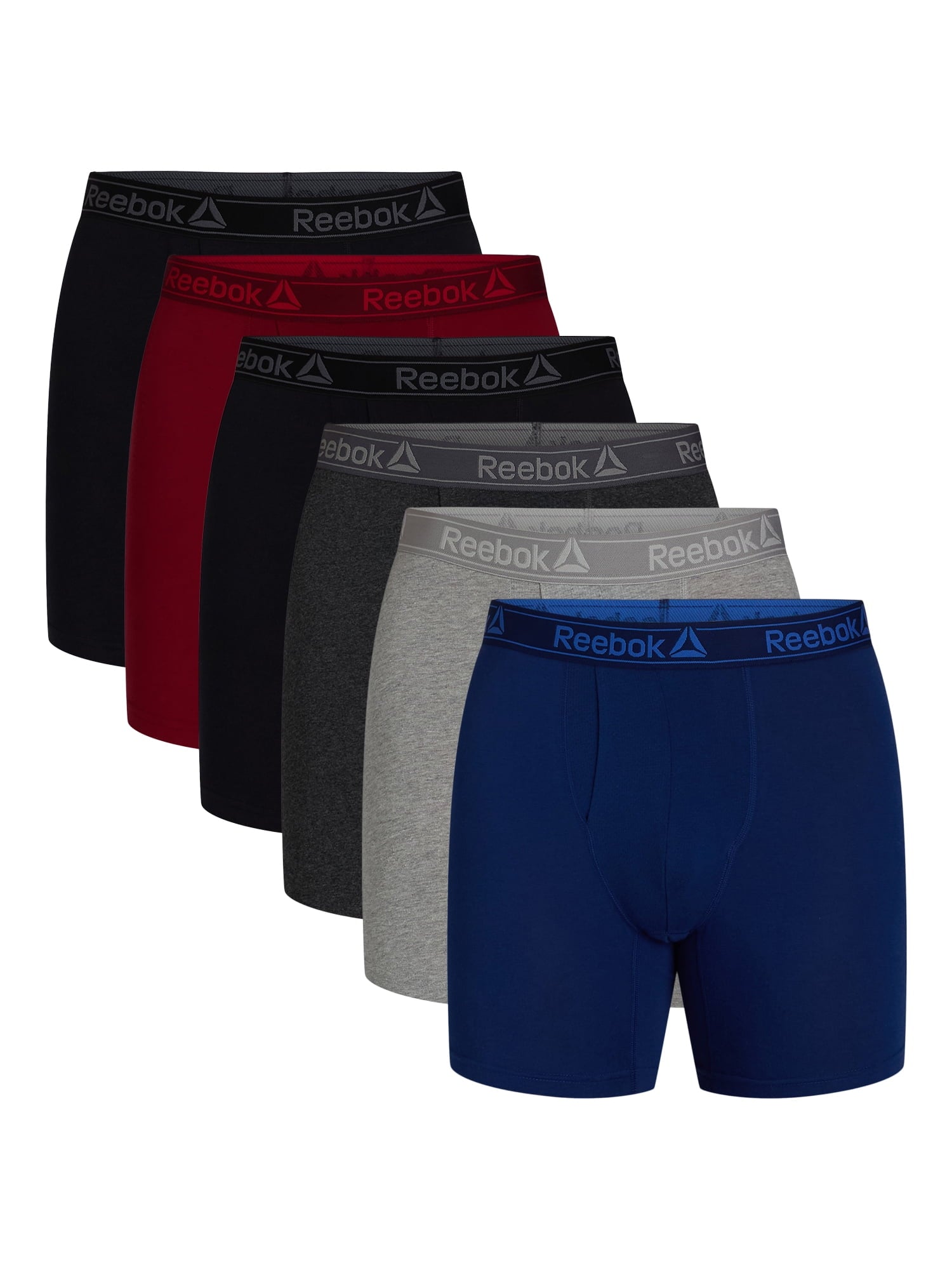 Reebok Men's Underwear Performance Cotton Stretch Regular Leg Boxer Briefs, 6-Pack