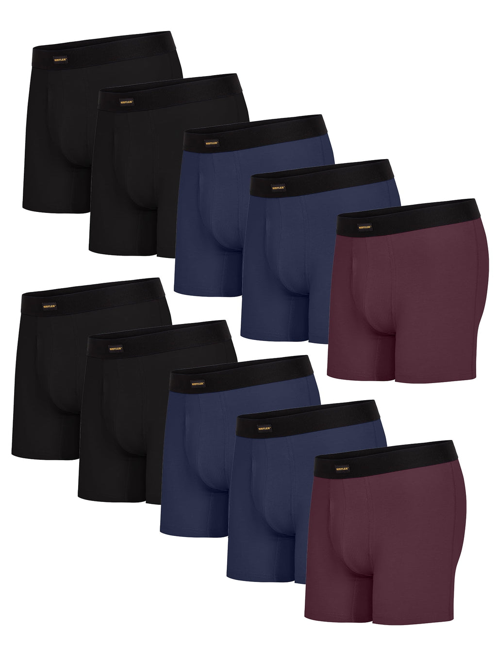 Rustler Everyday Comfort Boxer Briefs for Men, Large, Black/Naval Academy/Fig, 10-Pack