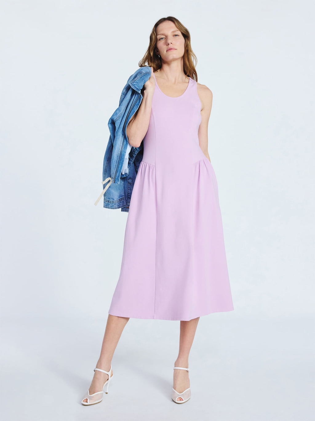 Scoop Women's and Women's Plus Stretch Cotton Blend Midi Basque Dress, Sizes XS-XXL