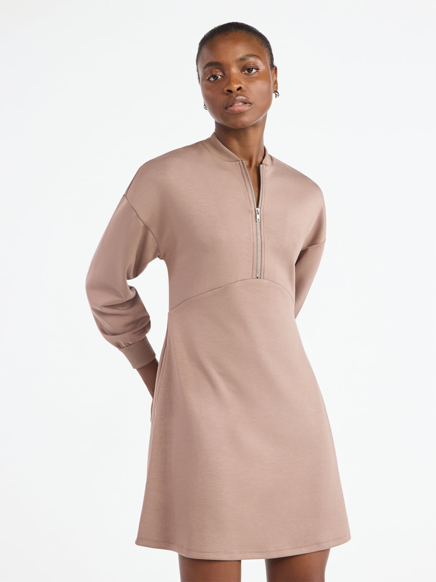 Scoop Women's and Women's Plus New Scubaknit Zip Front Mini Dress, Sizes XS-4X