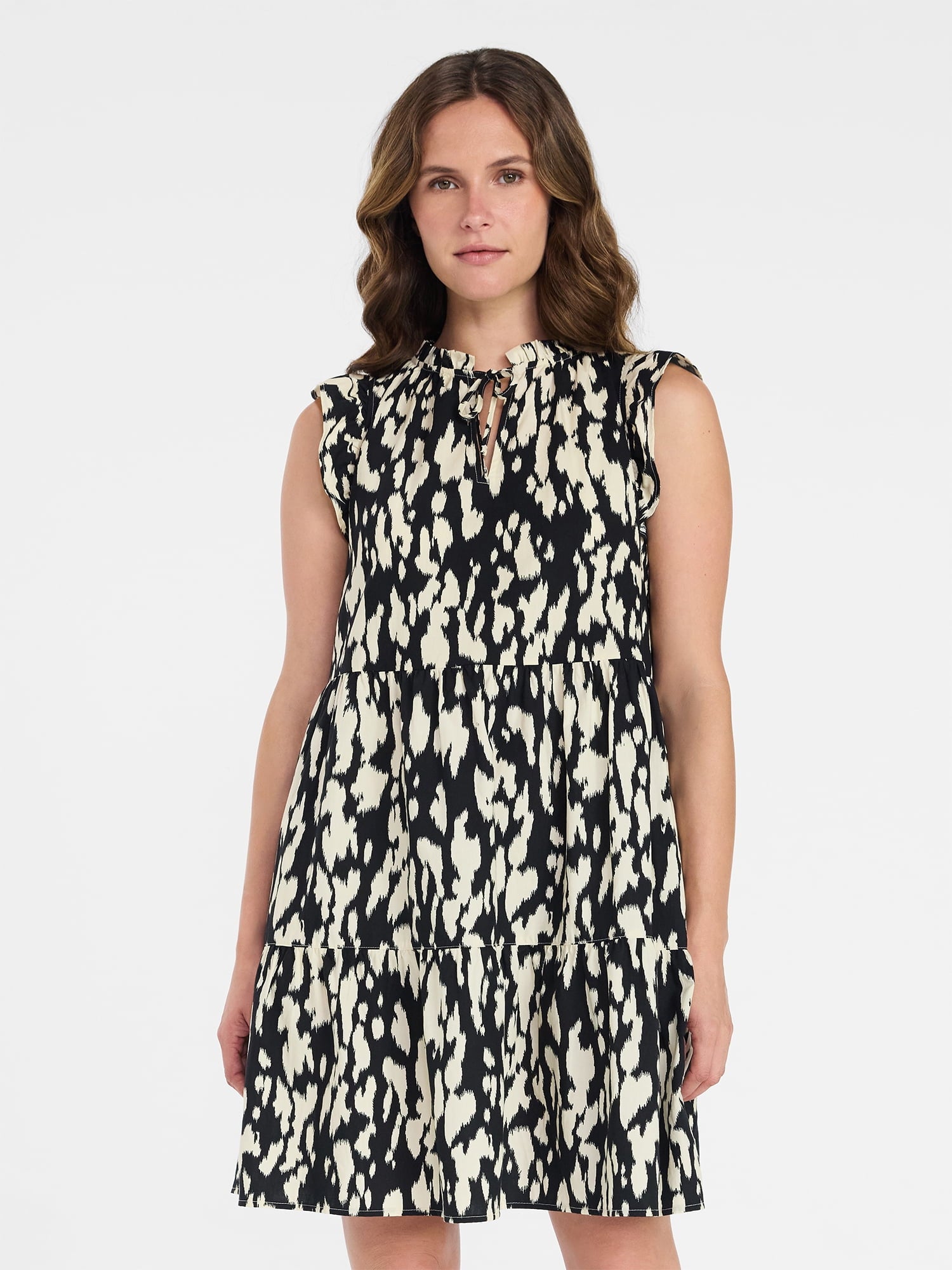 Time and Tru Women’s and Women’s Plus Flutter Sleeve Cotton Mini Dress, Sizes XS-4X