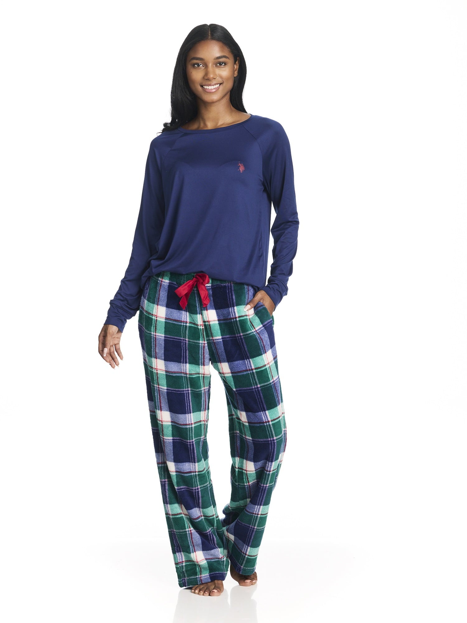 U.S. Polo Assn. Women's Holiday Giftable Long Sleeve Top and Plush Pant Pajama Sleep Set, 2-Piece, Sizes S-3X