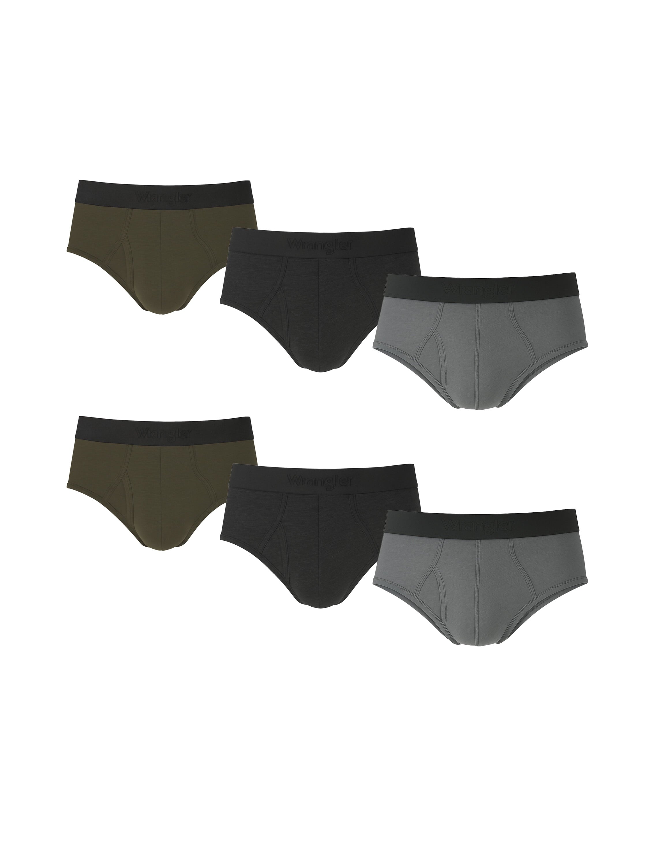 Wrangler Men's Cotton Stretch 6" Boxer Brief Men's Underwear, Small, Black/Dark Olive/Charcoal, 6-Pack