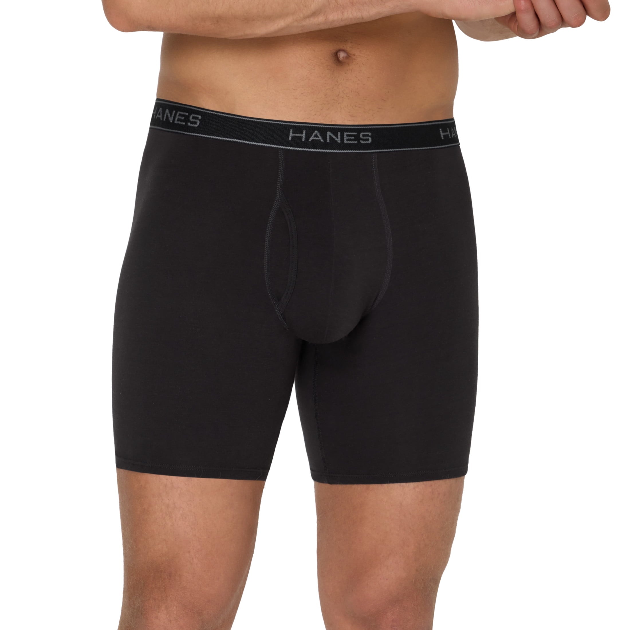 Hanes Men’s Long Leg Boxer Brief Underwear Pack, Cotton Stretch, Assorted, 6-Pack