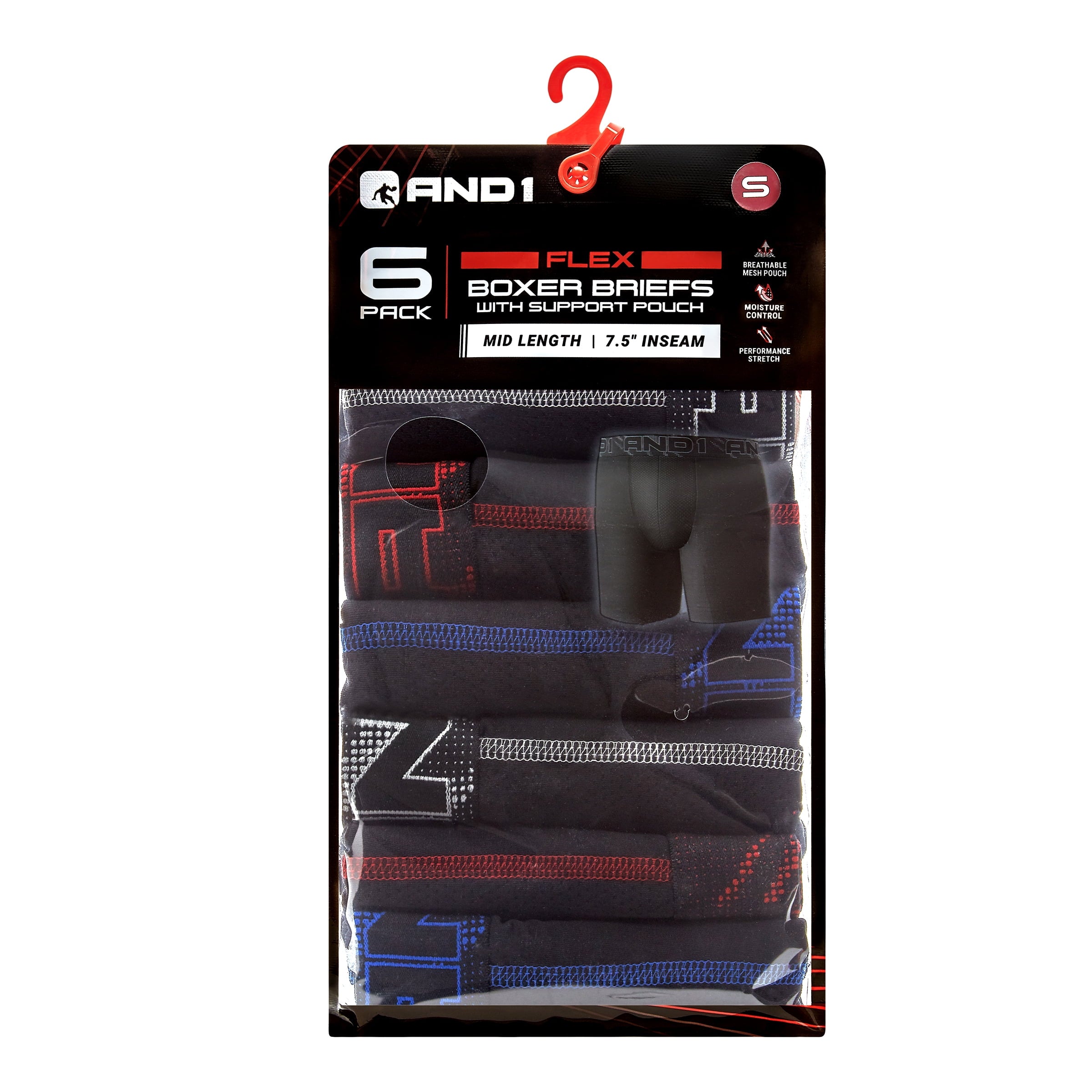 AND1 Men’s Underwear Flex Mid Length Boxer Briefs, 6 Pack