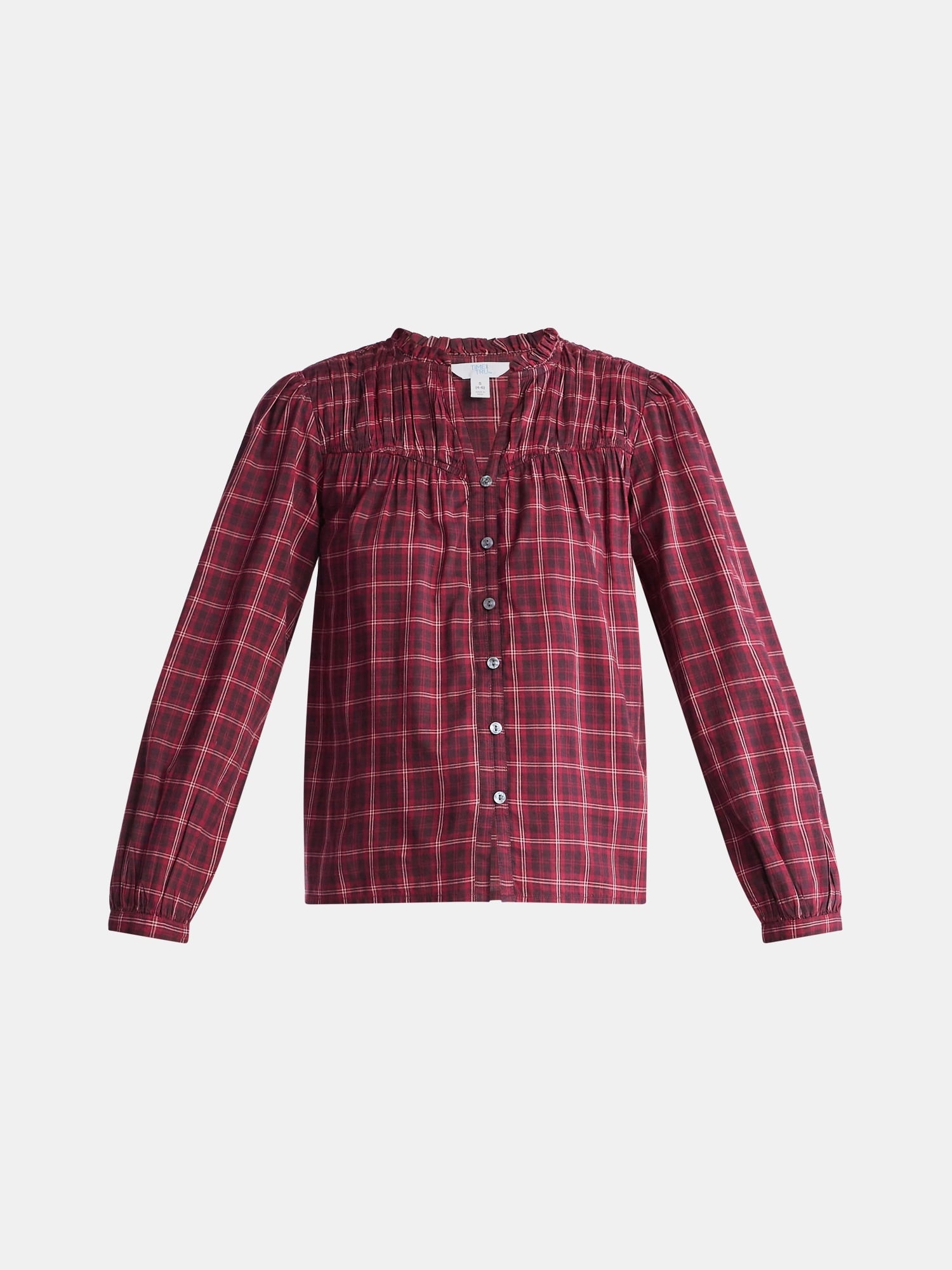 Time and Tru Women's Ruched Yoke Blouse with Long Sleeves, Sizes XS-XXXL