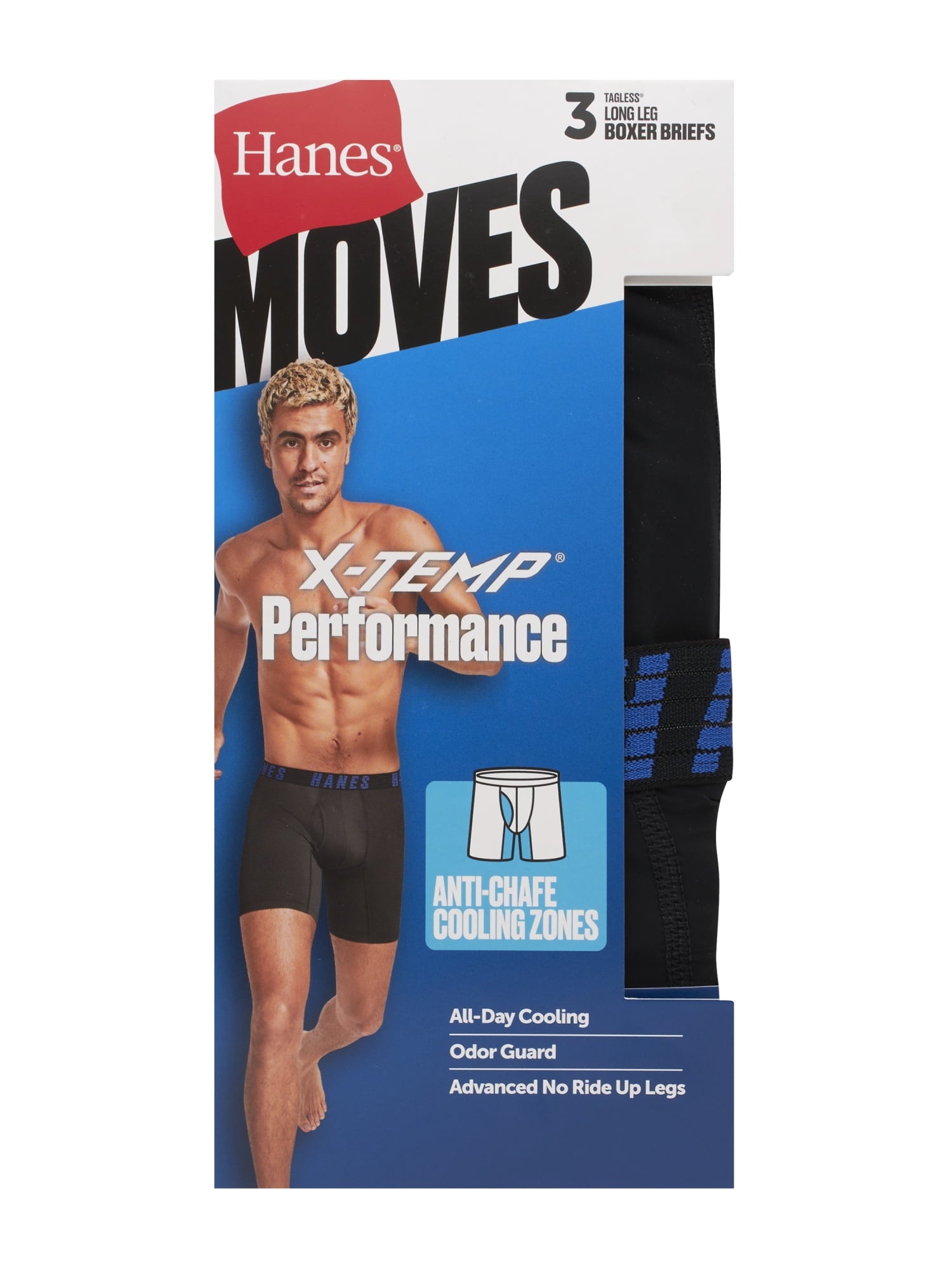 Hanes Moves Men’s Anti-Chafe Long Leg Boxer Brief, X-Temp, 3-Pack, 8" Inseam