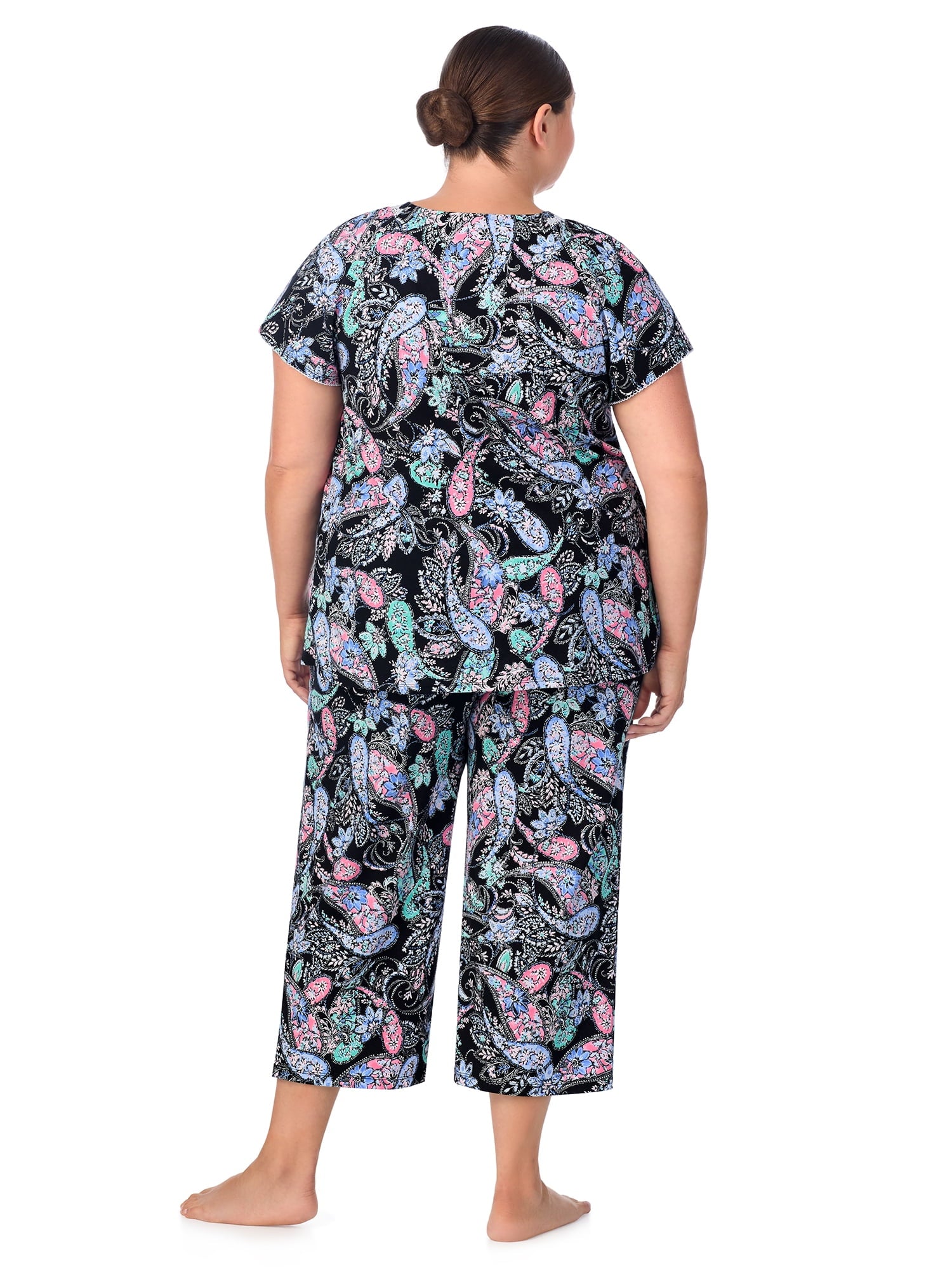 Aria Short Sleeve 100% Cotton Cropped Pajama Set with Pockets, Women’s Sizes S-3X