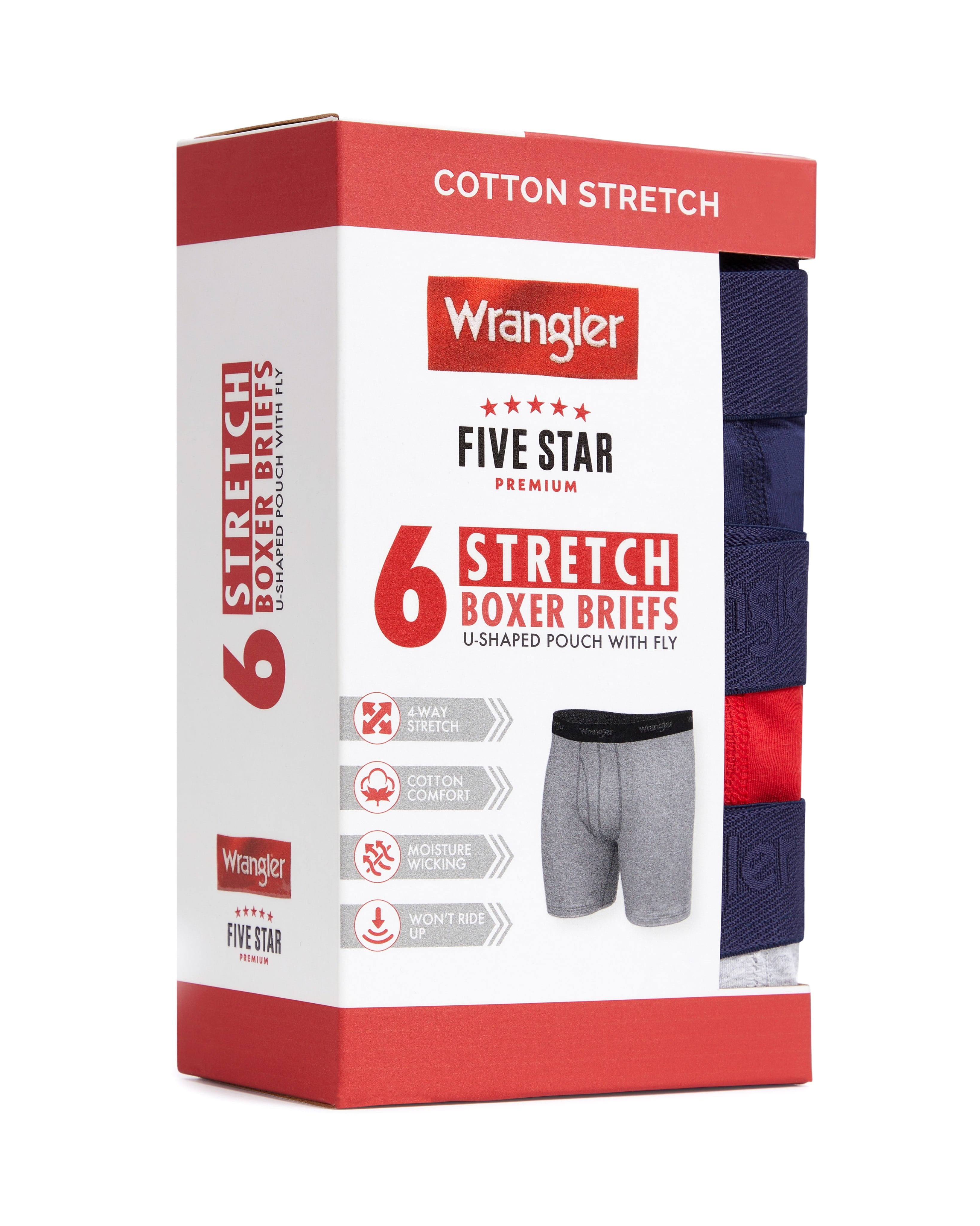 Wrangler Men's Cotton Stretch Boxer Brief Set, Boxer Briefs Underwear for Men, L, 6 Pack