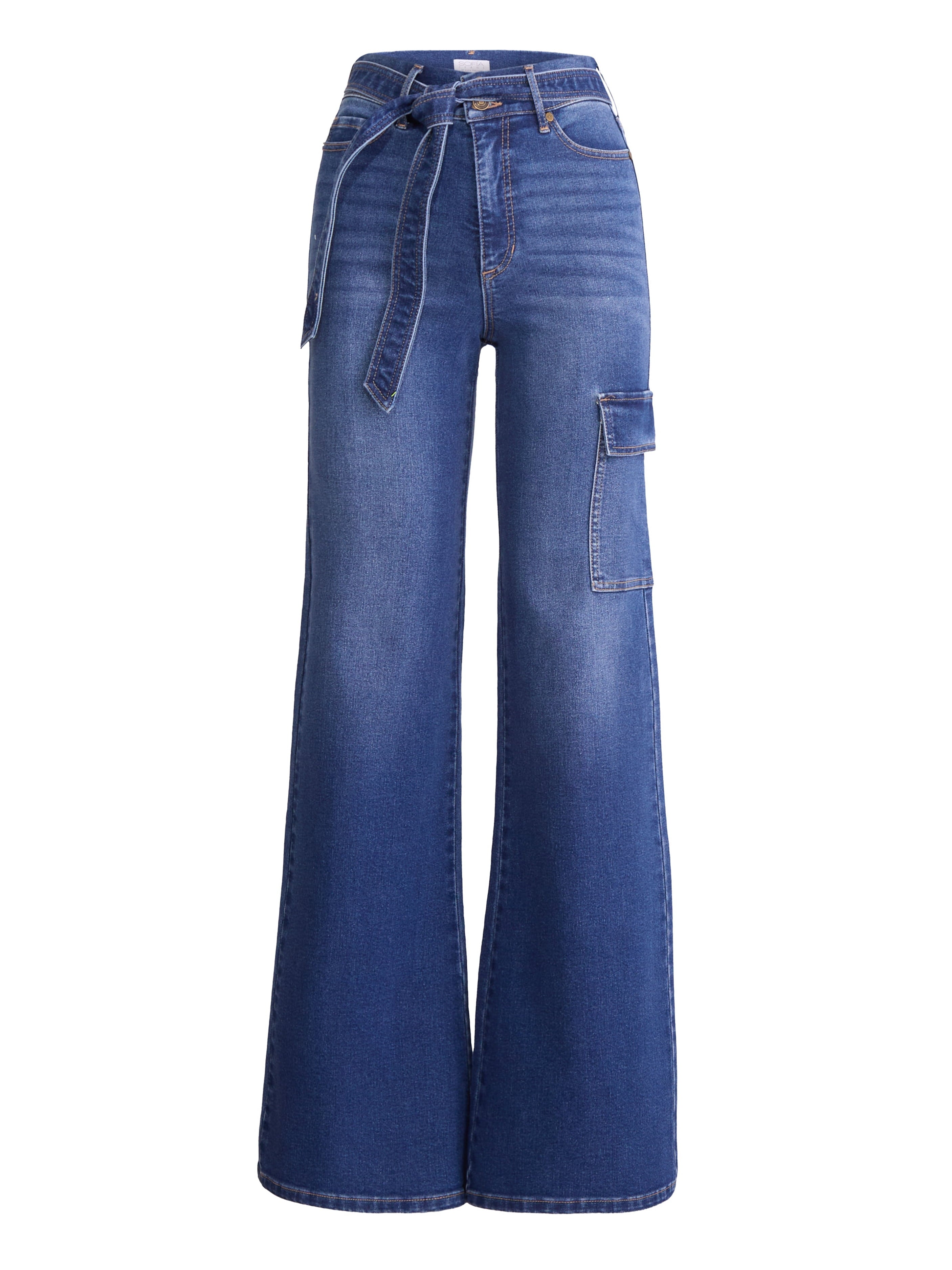 Sofia by Sofia Vergara Women's and Women's Plus Margot Wide Leg High Rise Cargo Jeans with Belt, Sizes 0-28W