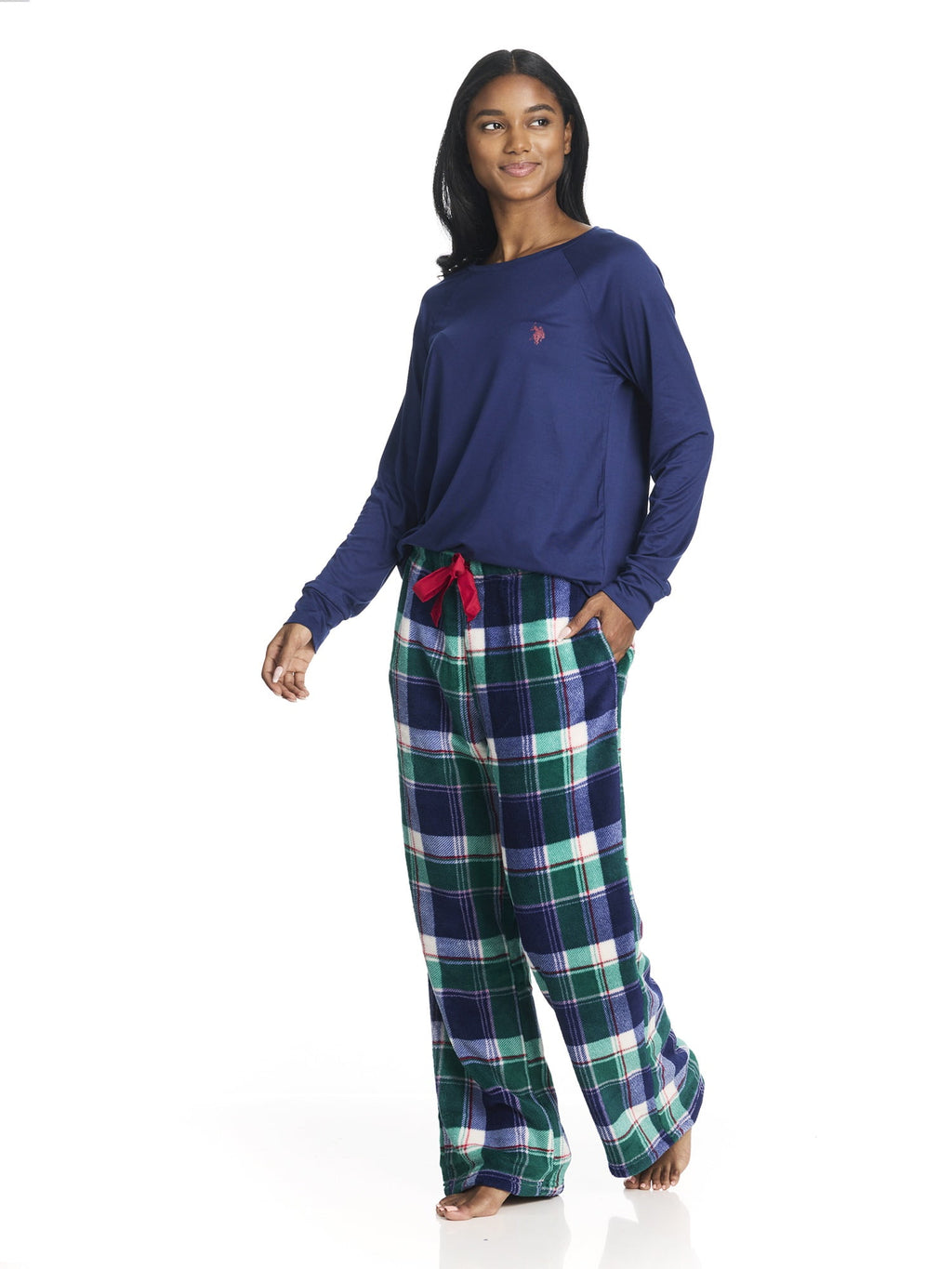 U.S. Polo Assn. Women's Holiday Giftable Long Sleeve Top and Plush Pant Pajama Sleep Set, 2-Piece, Sizes S-3X