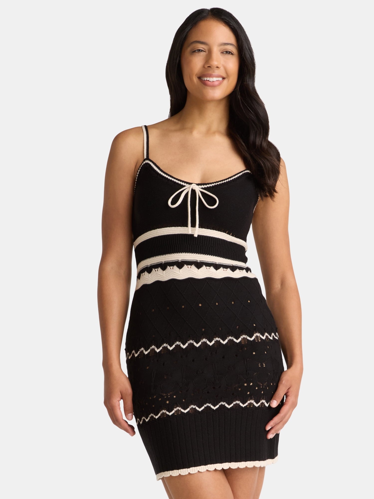 Madden NYC Women's Pointelle Knit Stripe Mini Dress, Sizes XXS-XXL