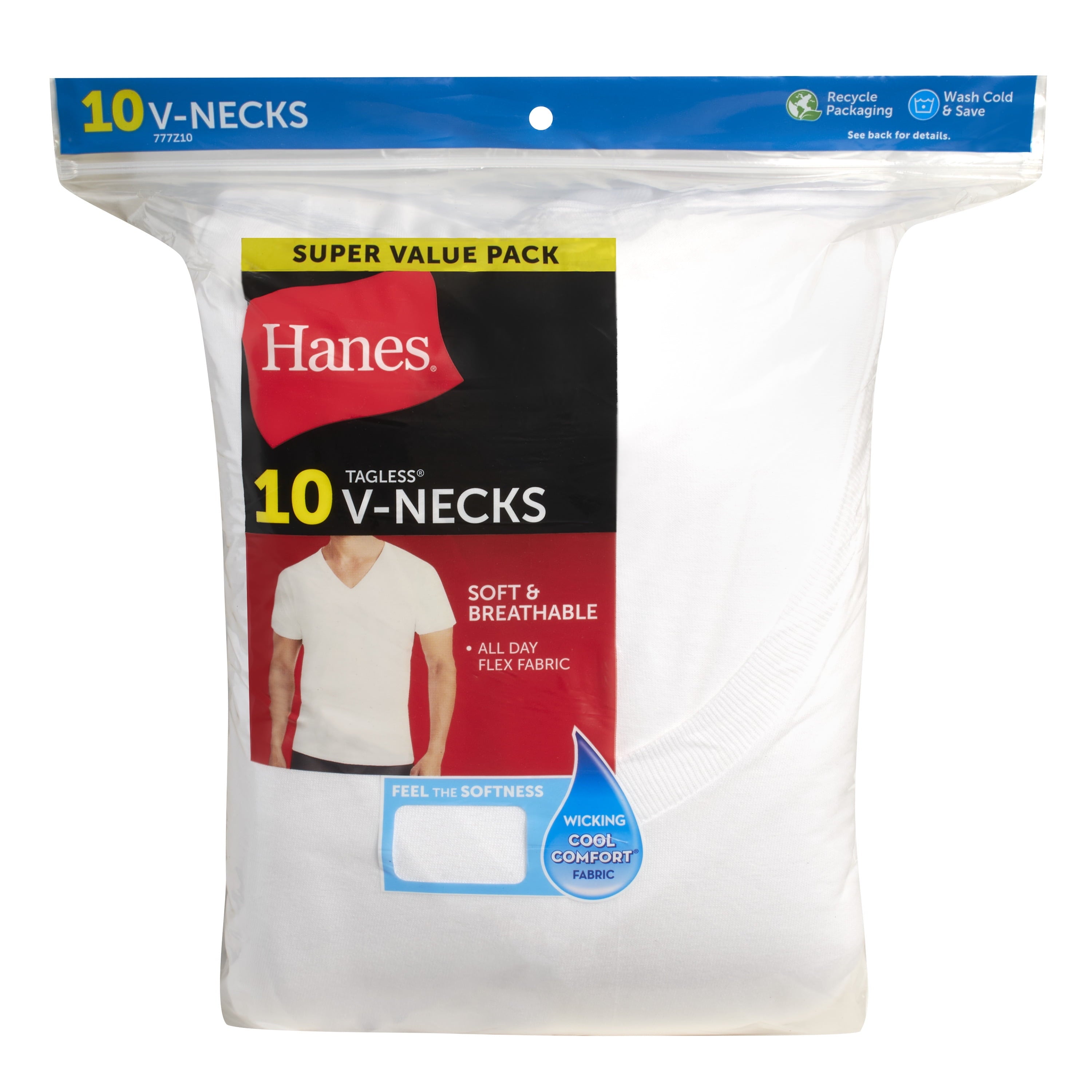 Undershirts T-Shirt Pack, 10-Pack, V-Neck Cotton Tees for Men, Moisture-Wicking, White