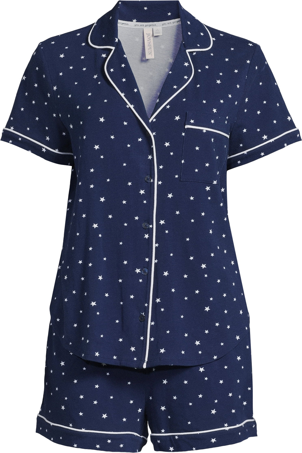 Joyspun Women's Cotton Blend Notch Collar Top and Shorts Pajama Set, 2-Piece, Sizes S to 4X