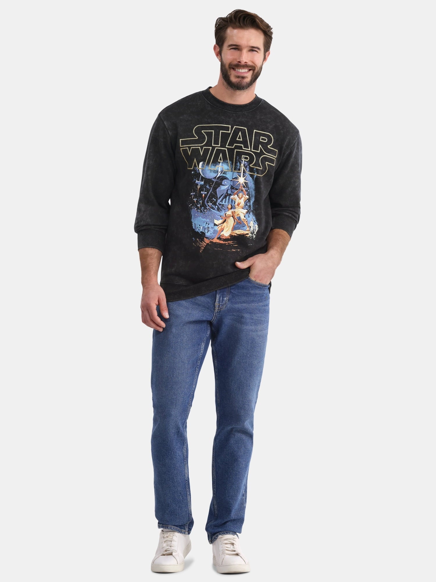 Star Wars Men's & Big Men's Mineral Wash Vintage Poster Graphic Print Sweatshirt, Sizes S-2XL