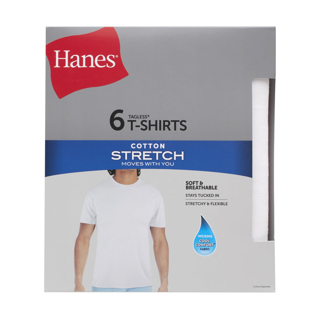 Hanes Men's Cotton Stretch Undershirt Pack, Moisture-Wicking, 6-Pack