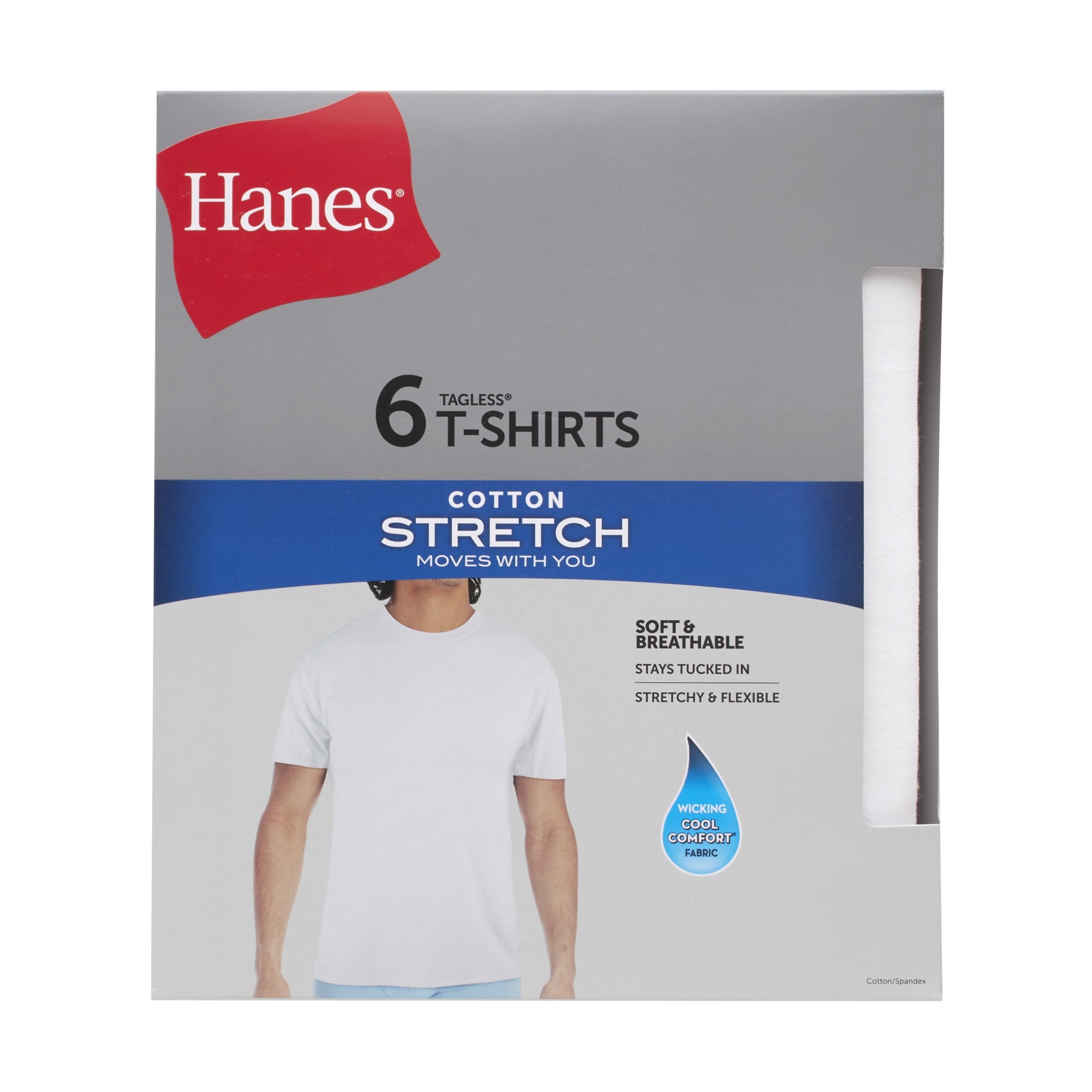 Hanes Men's Cotton Stretch Undershirt Pack, Moisture-Wicking, 6-Pack