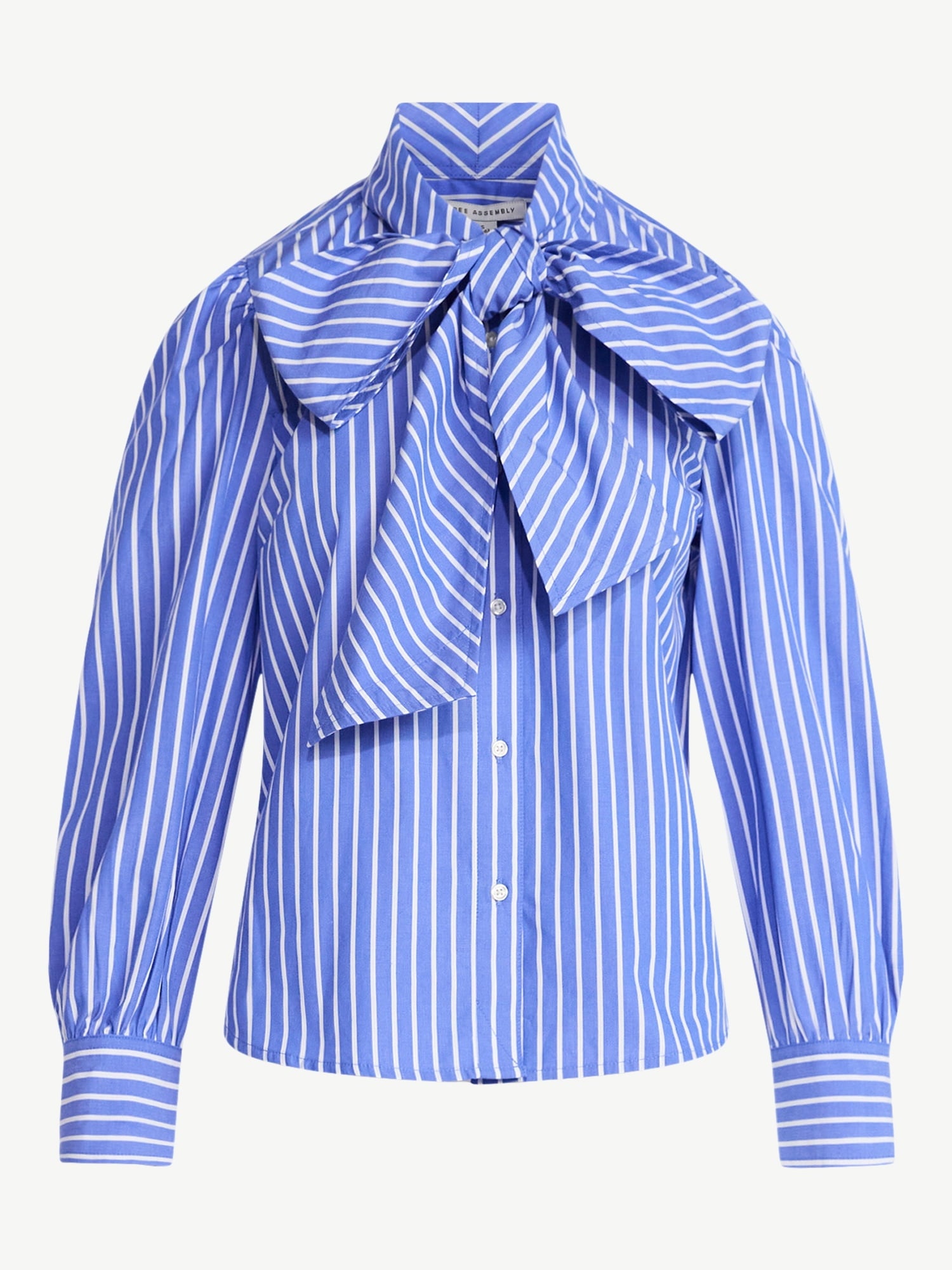 Free Assembly Women's Cotton Tie Neck Blouse with Long Puff Sleeves, Sizes XS-XXL