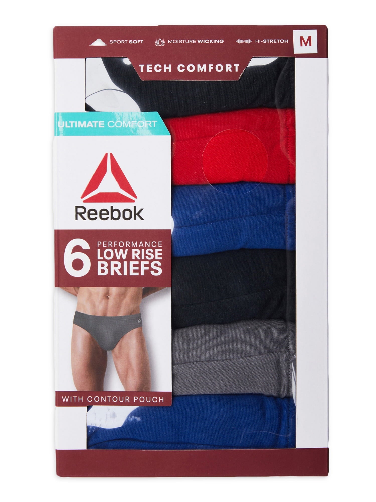 Reebok Men’s Underwear Tech Comfort Performance Low Rise Briefs, Underpants, 6-pack