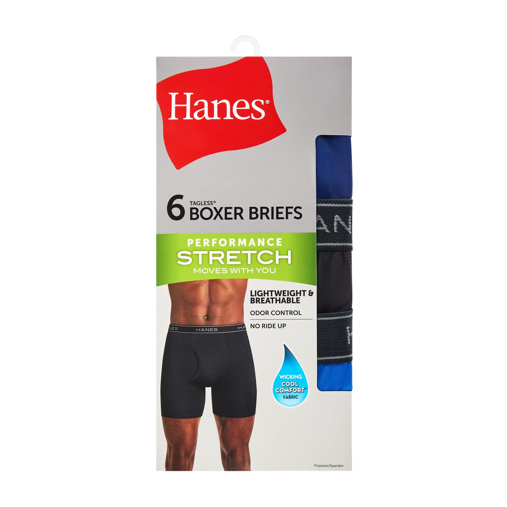Hanes Men’s Performance Boxer Brief Underwear Pack, Stretch, Assorted, 6-Pack