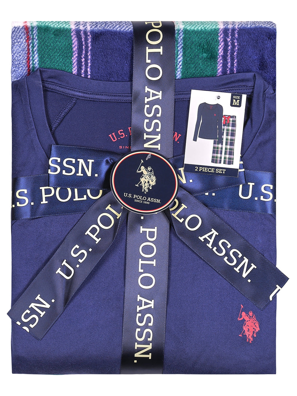 U.S. Polo Assn. Women's Holiday Giftable Long Sleeve Top and Plush Pant Pajama Sleep Set, 2-Piece, Sizes S-3X