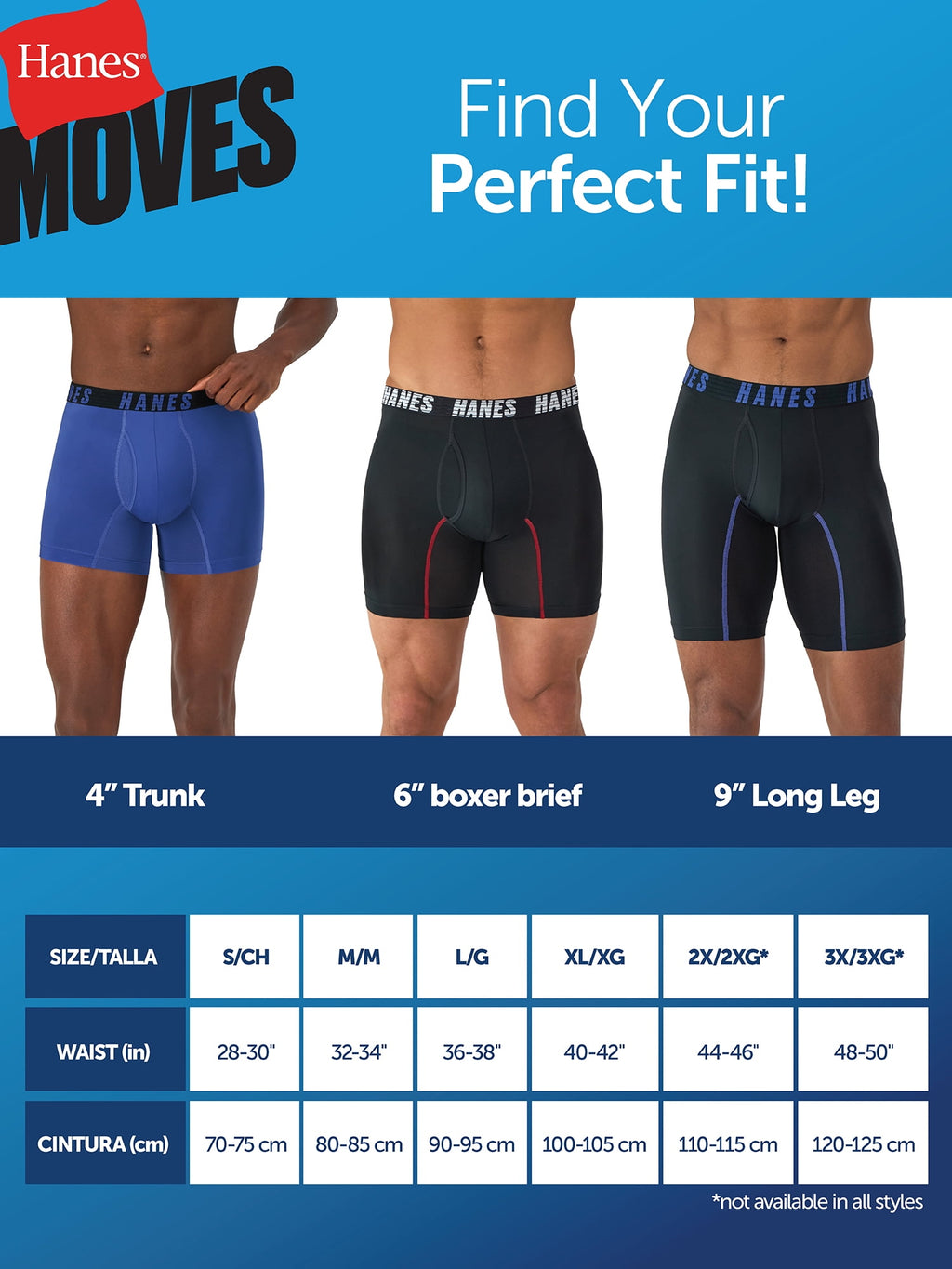 Hanes Moves Men’s Anti-Chafe Boxer Brief, X-Temp, Blue/Black, 3-Pack, 6" Inseam