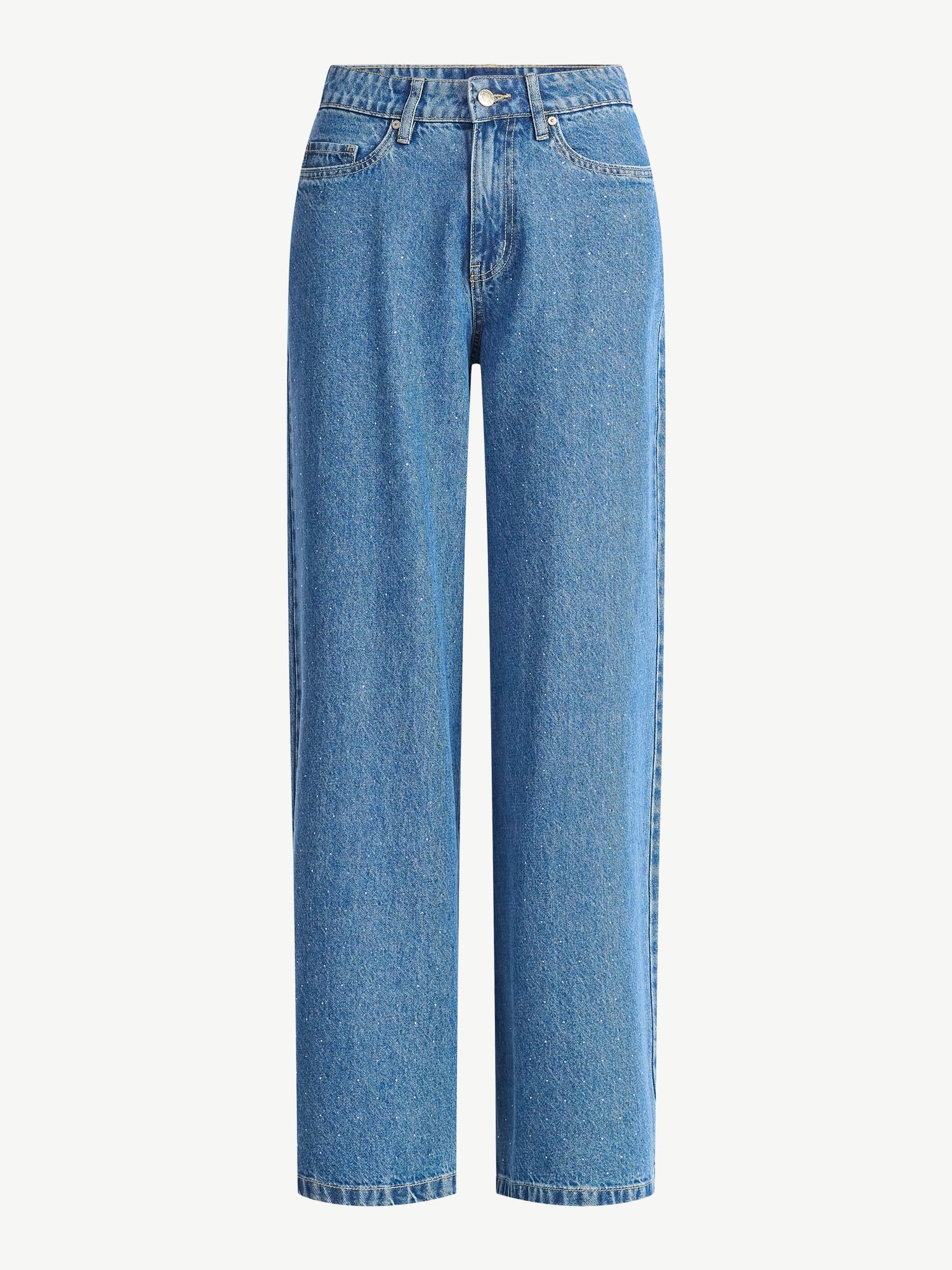 Scoop Women’s and Women’s Plus Rhinestone Embellished Wide Leg Jeans, Sizes 0-26W