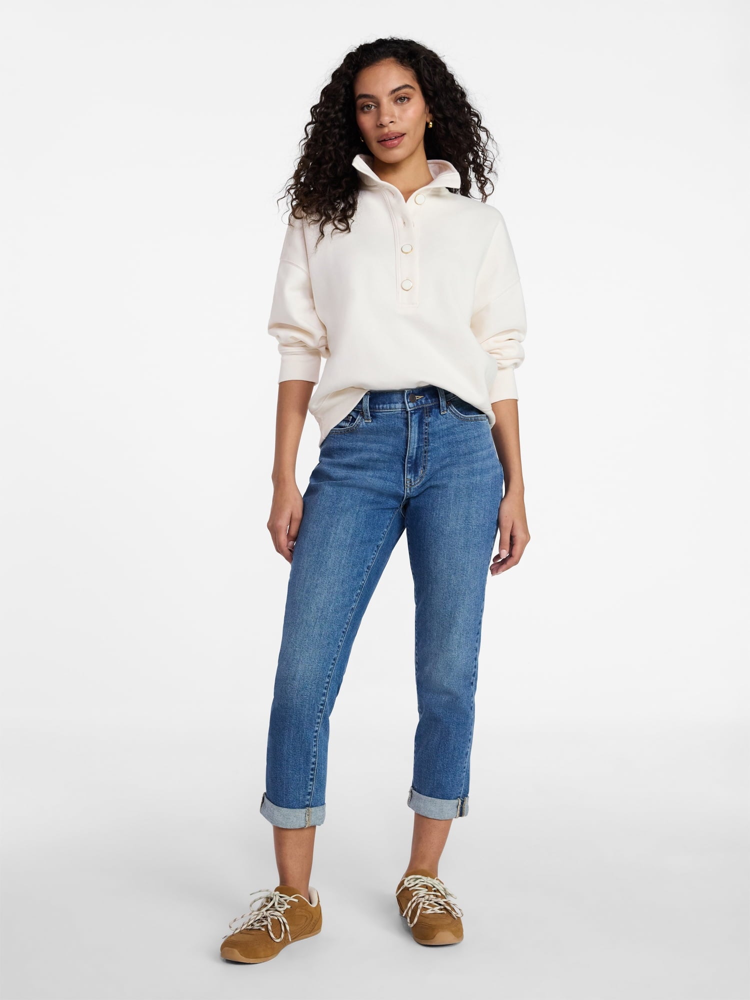 Time and Tru Women's Quarter Button Fleece Top with Long Sleeves, Size XS-XXXL