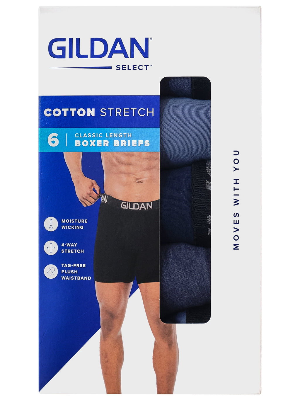 Gildan Men's Cotton Stretch Boxer Brief Underpants, 6-Pack, Sizes S-2XL