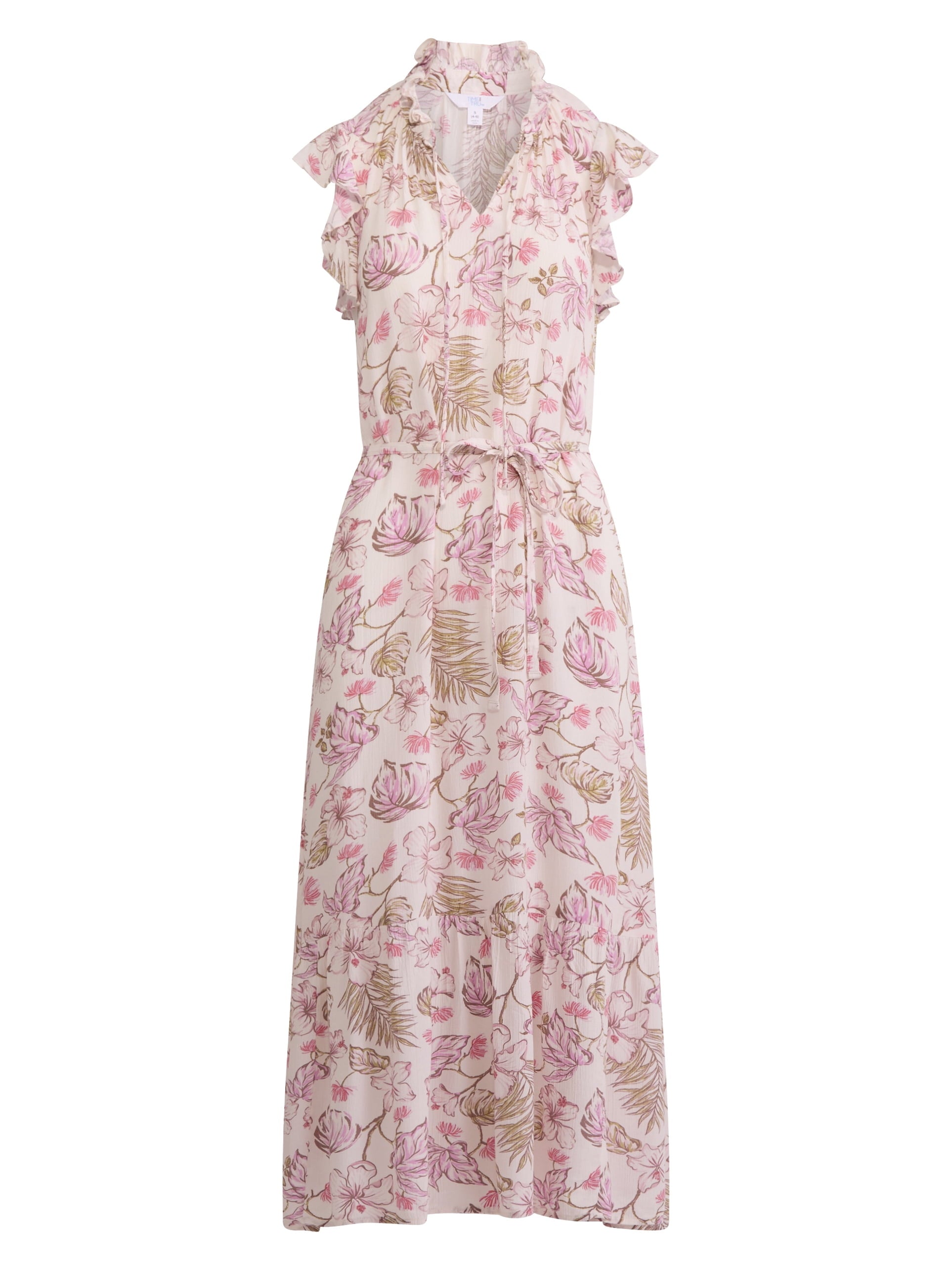 Time and Tru Women's Flutter Sleeve Midi Dress, Sizes XS-XXXL