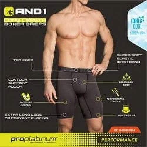AND1 Men's Underwear Pro Platinum Boxer Briefs, 6 Pack, 9"