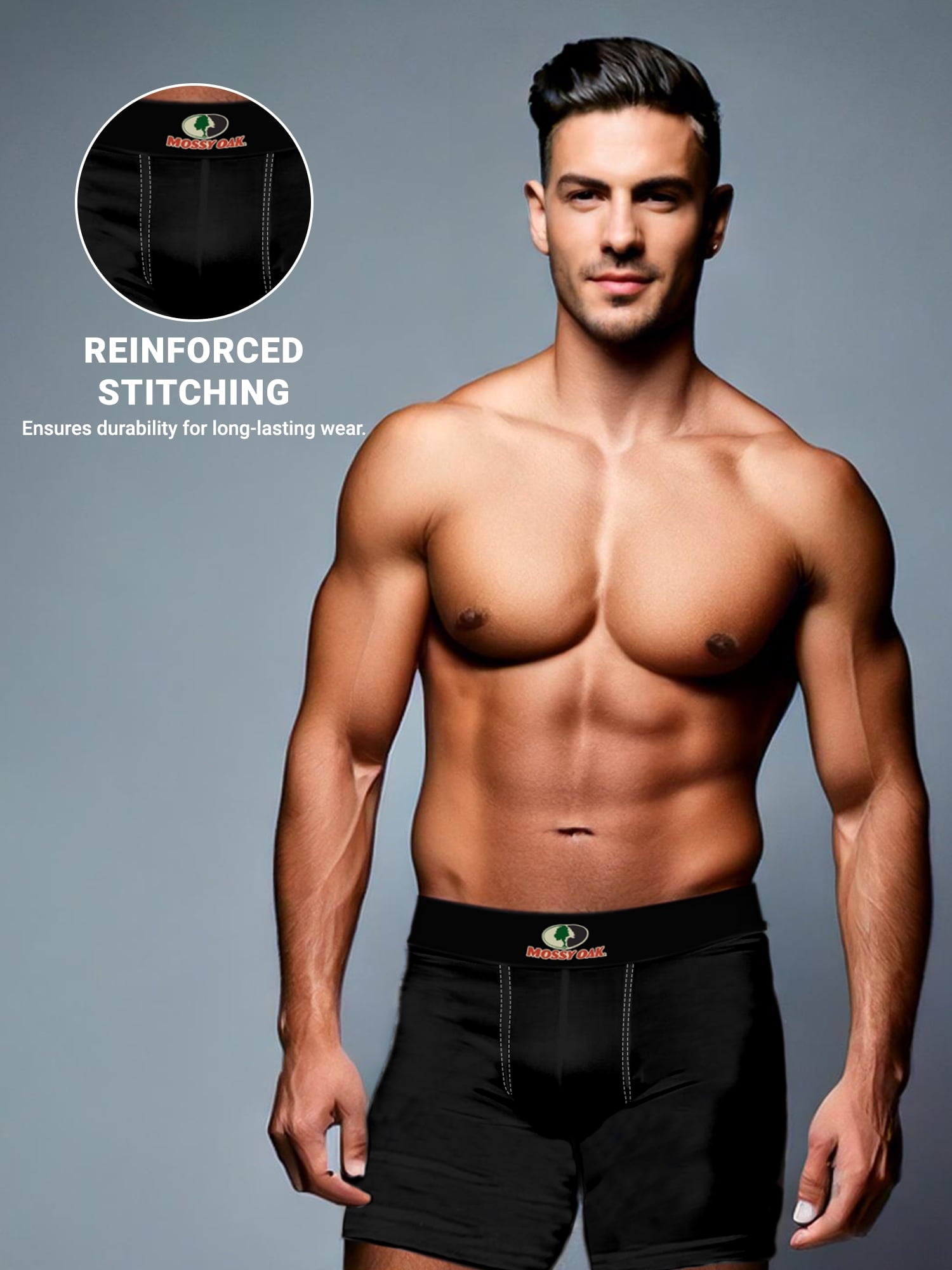 Mossy Oak Cotton Mens Briefs Breathable Underwear for Men, Black 6-Pack