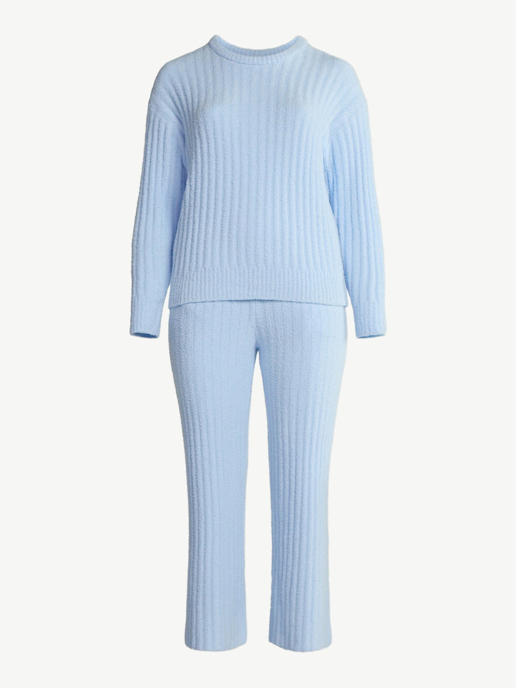 Joyspun Women's Cozy Ribbed Crewneck Top and Wide-Leg Pants Set, 2-Piece, Sizes XS-3X