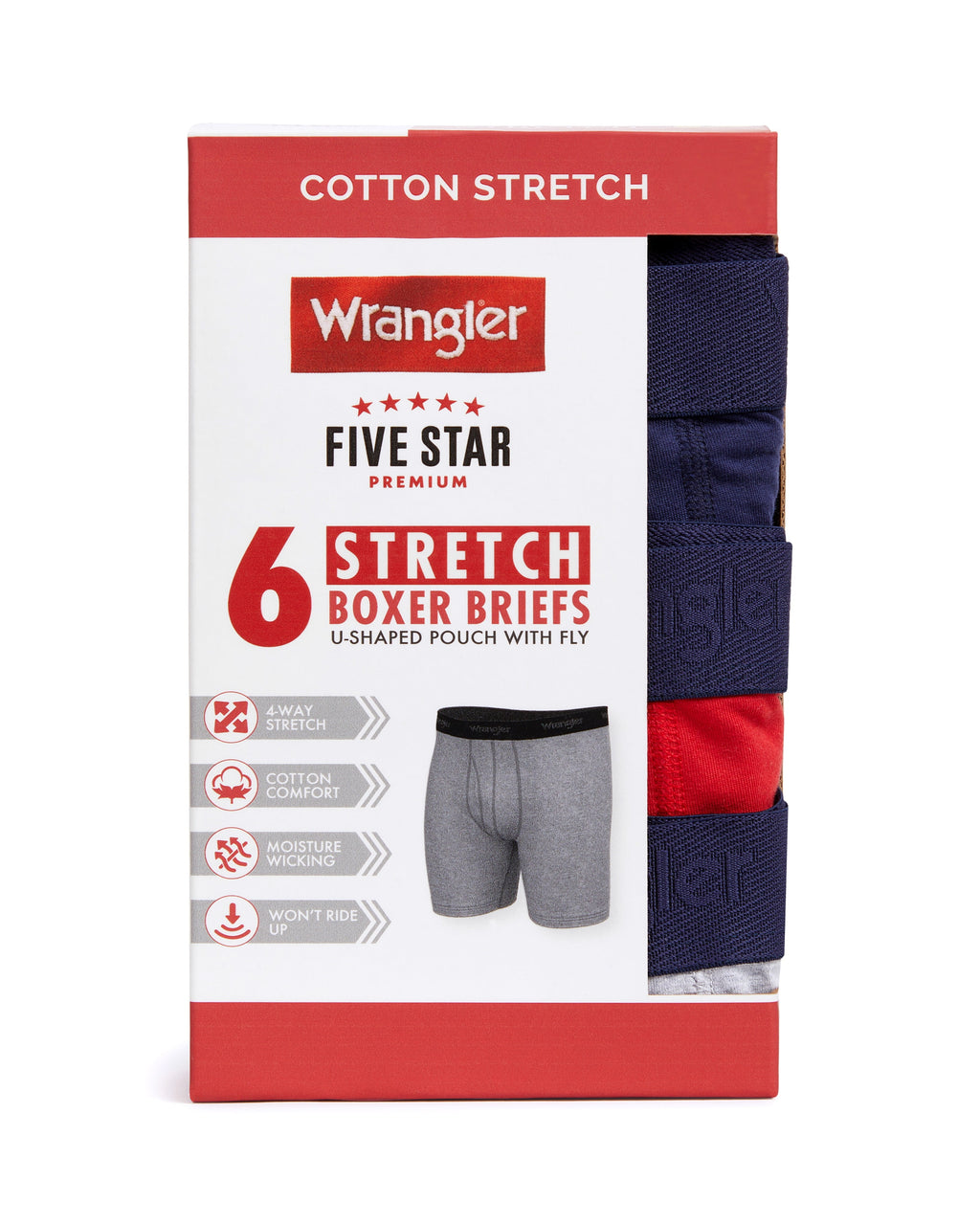 Wrangler Men's Cotton Stretch Boxer Brief Set, Boxer Briefs Underwear for Men, L, 6 Pack