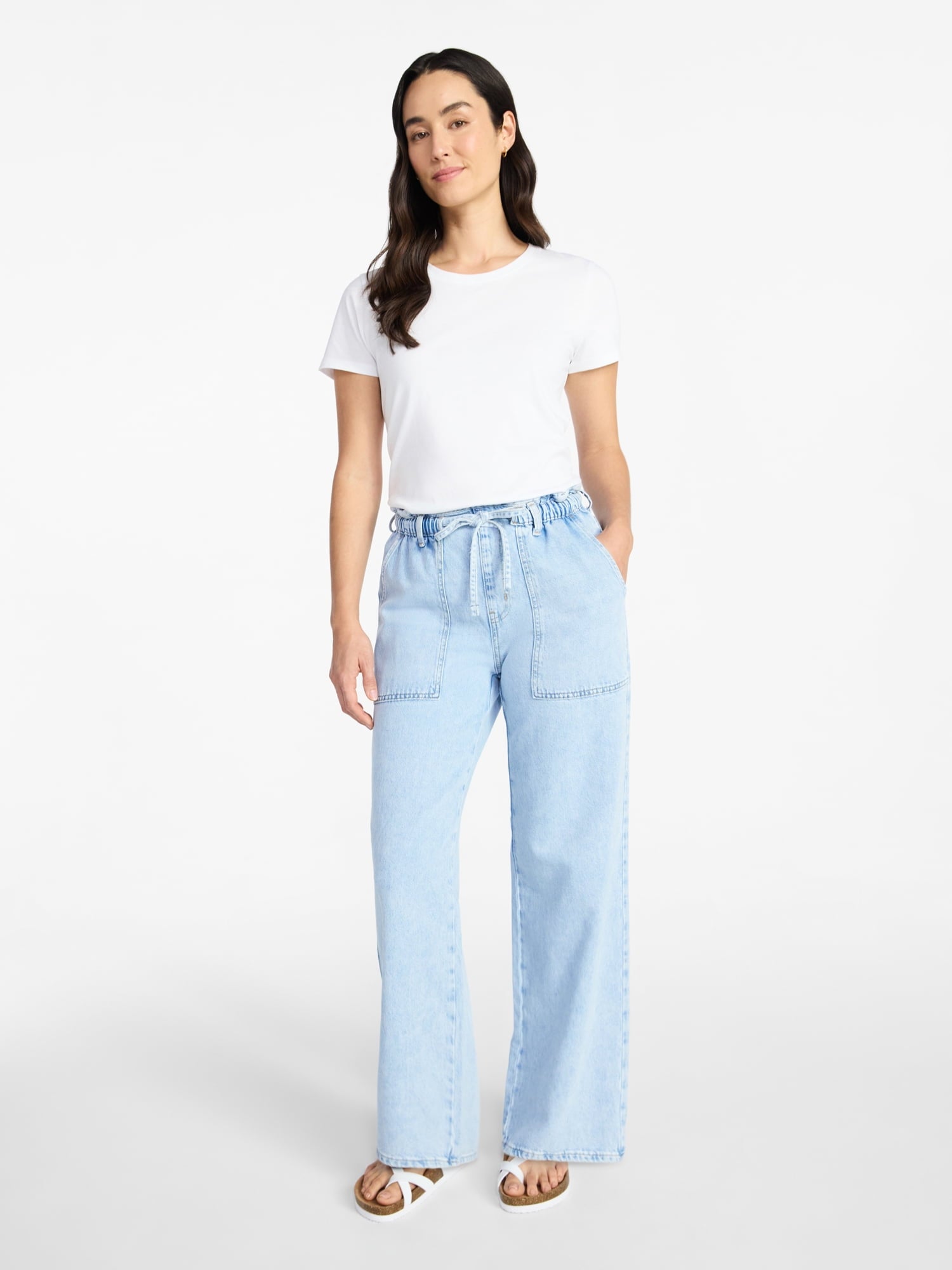 Time and Tru Women's Pull On Wide Leg Jeans, 30" Inseam, Sizes XS-XXXL