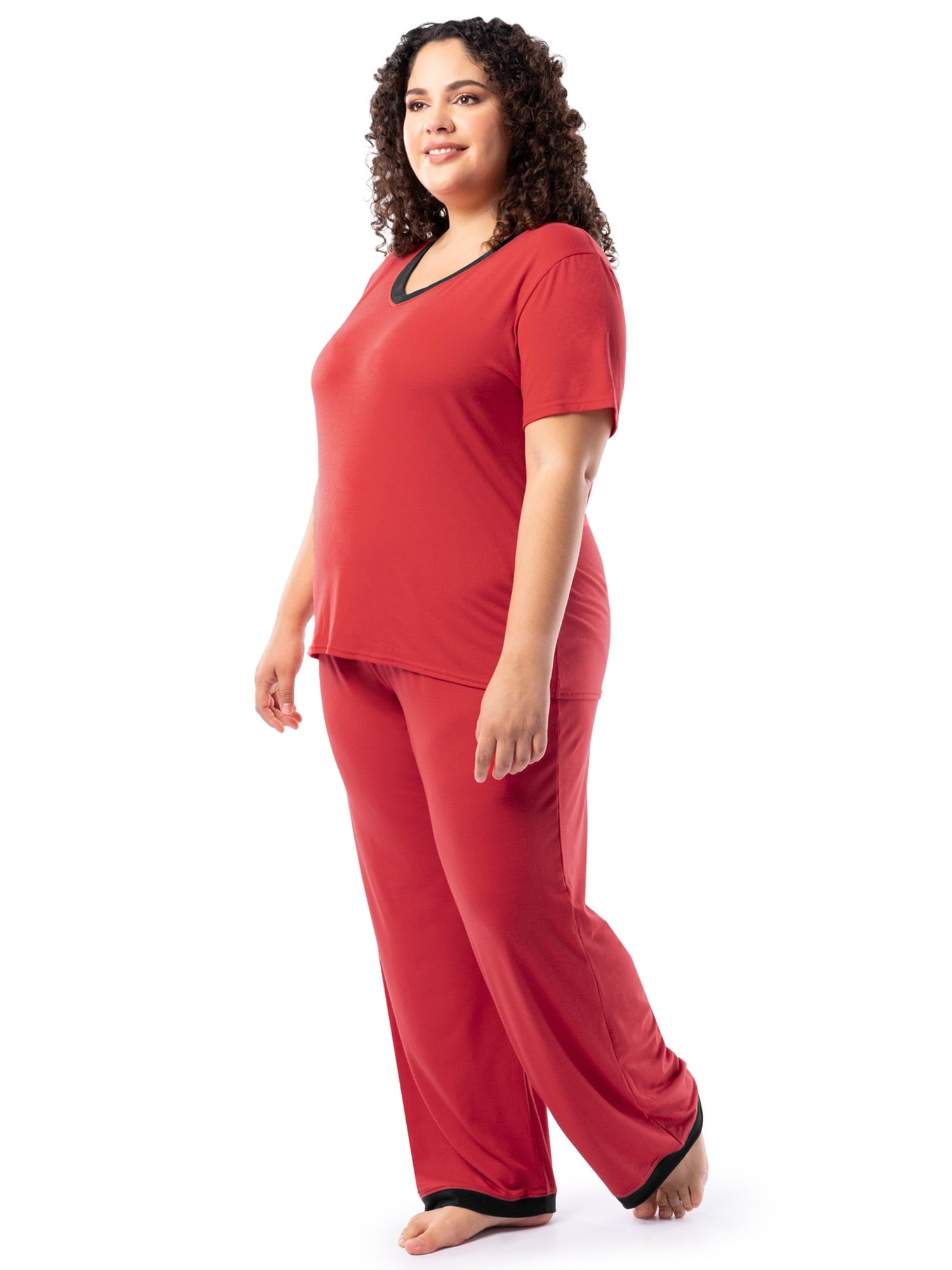 Fruit of the Loom Women's Soft & Breathable V-Neck Short Sleeve Top & Pajama Pant Set, Sizes S-4X