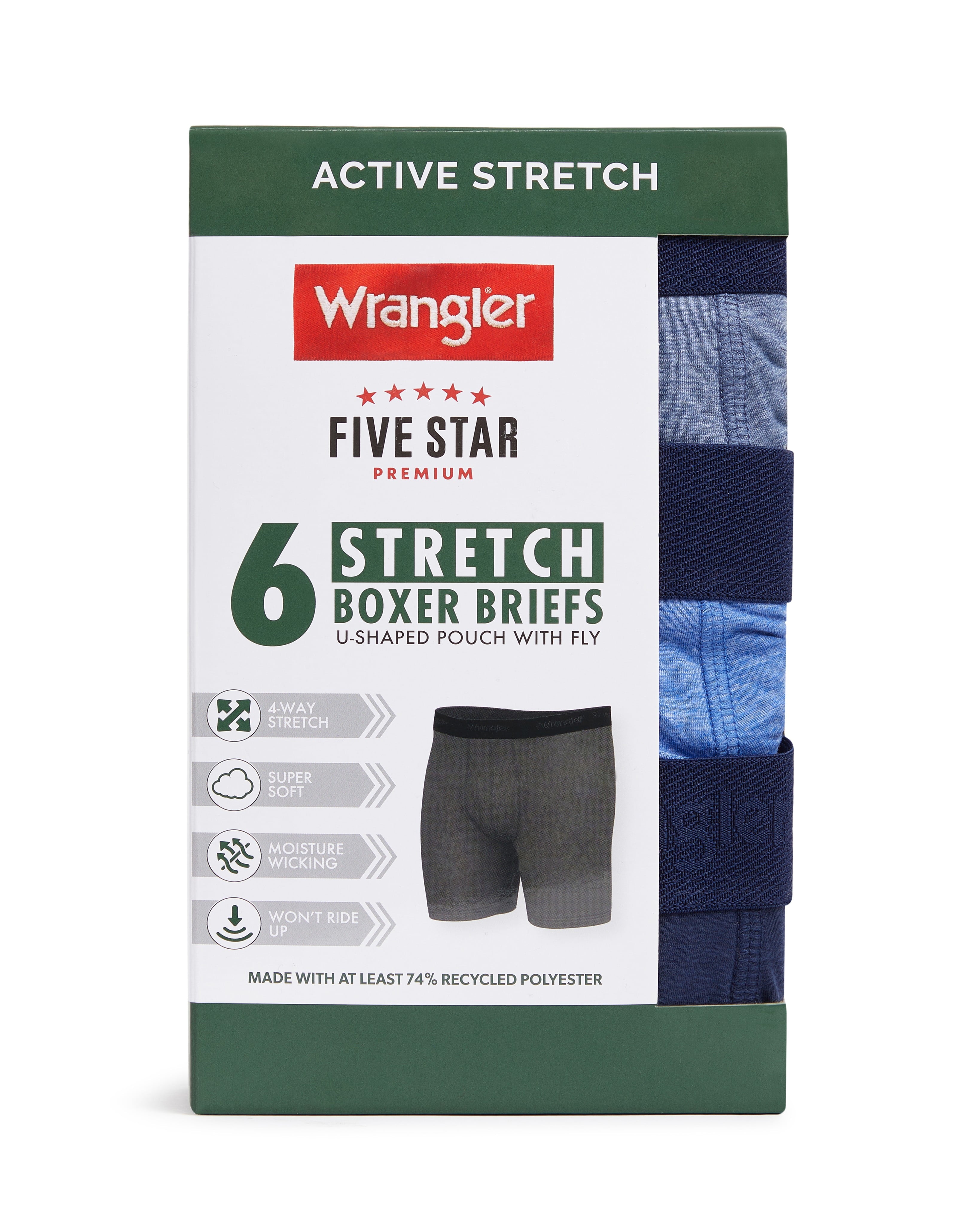 Wrangler Men's Active Stretch Boxer Brief Set, Underwear for Men, L, 6 Pack