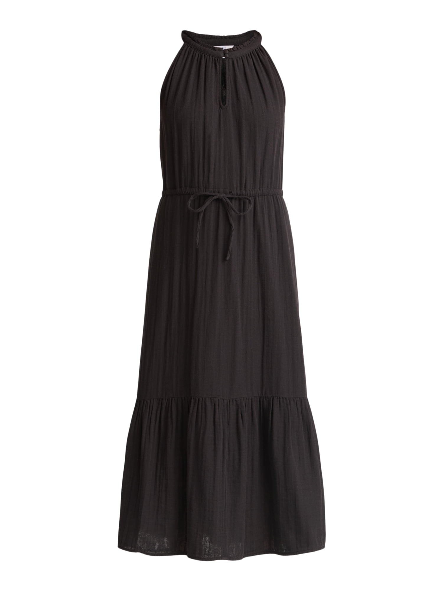 Time and Tru Women's Cotton Double Cloth Tiered Midi Dress, Sizes XS-XXXL