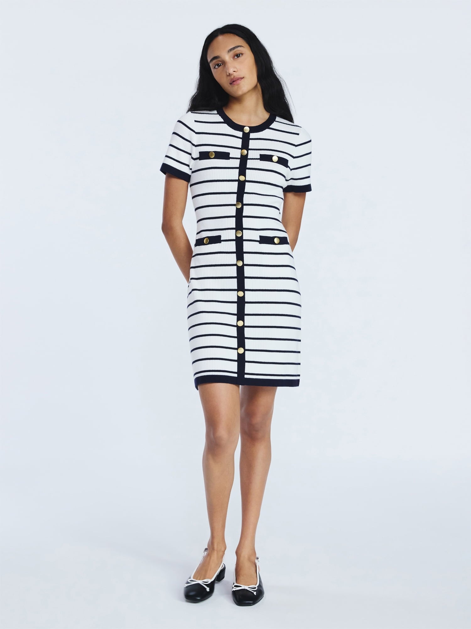 Free Assembly Women's Welt Pocket Mini Sweater Dress with Short Sleeves, Sizes XS-XXL