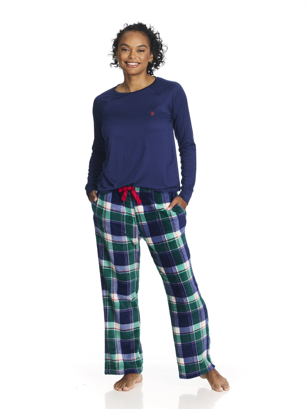 U.S. Polo Assn. Women's Holiday Giftable Long Sleeve Top and Plush Pant Pajama Sleep Set, 2-Piece, Sizes S-3X