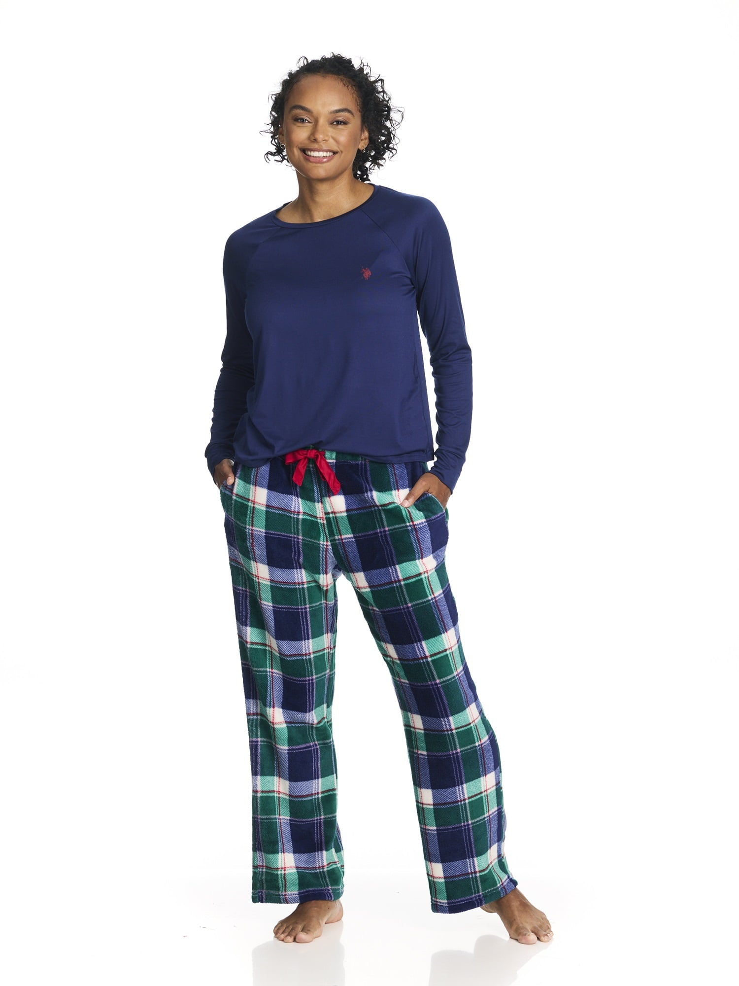 U.S. Polo Assn. Women's Holiday Giftable Long Sleeve Top and Plush Pant Pajama Sleep Set, 2-Piece, Sizes S-3X