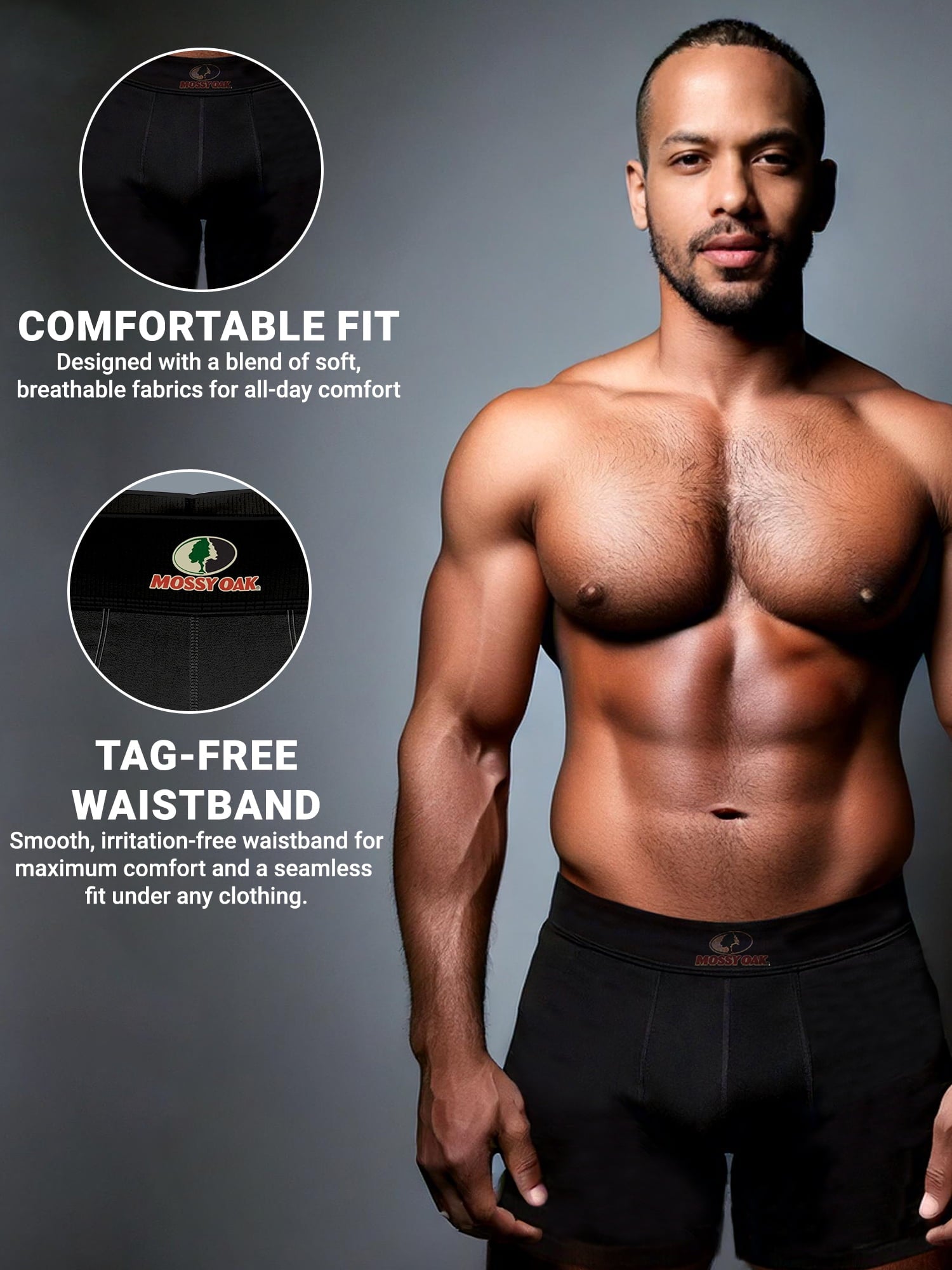 Mossy Oak Cotton Mens Briefs Breathable Underwear for Men, Black 6-Pack