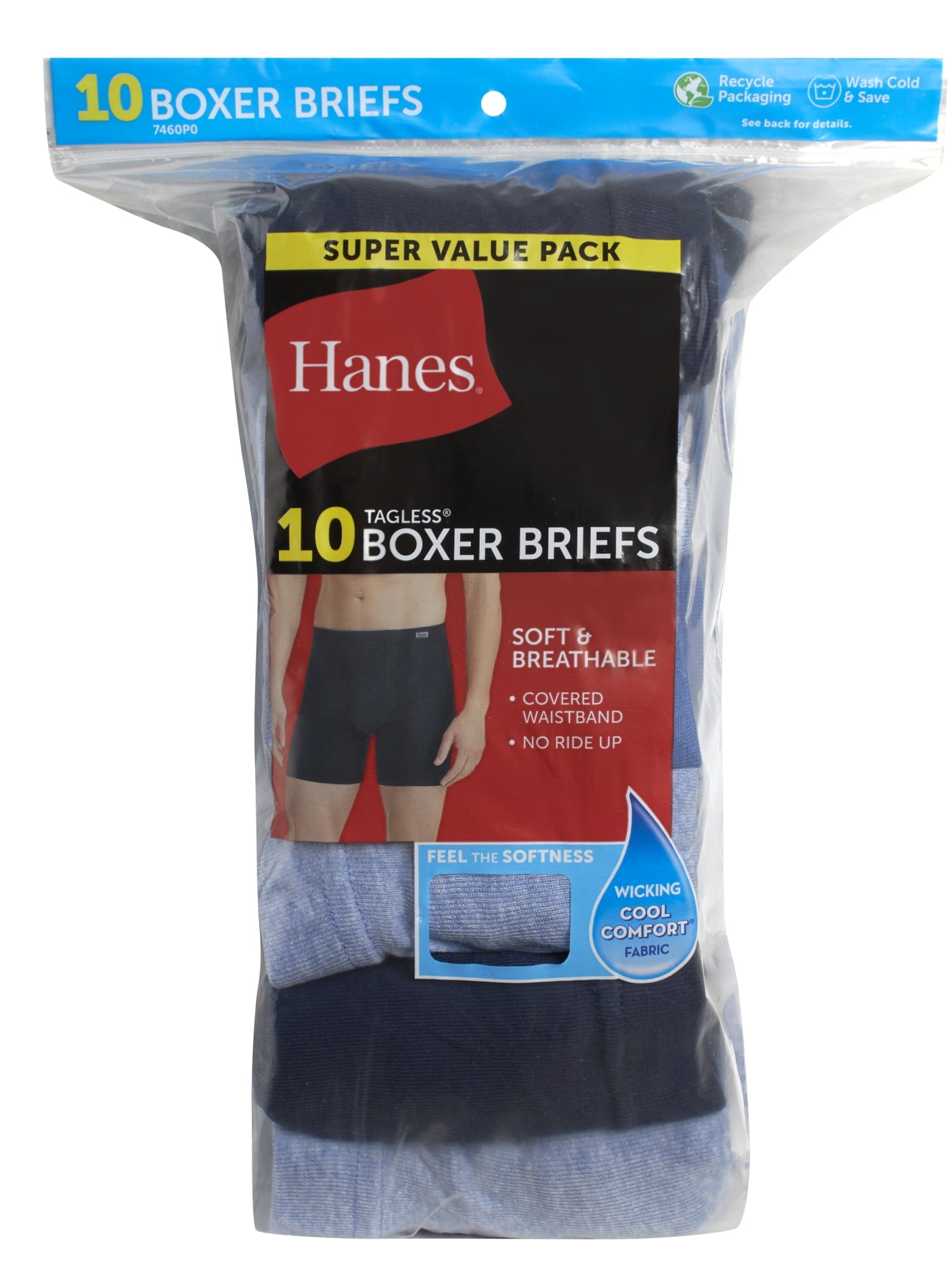 Hanes Men's Super Value Pack Covered Waistband Boxer Briefs 10 Pack